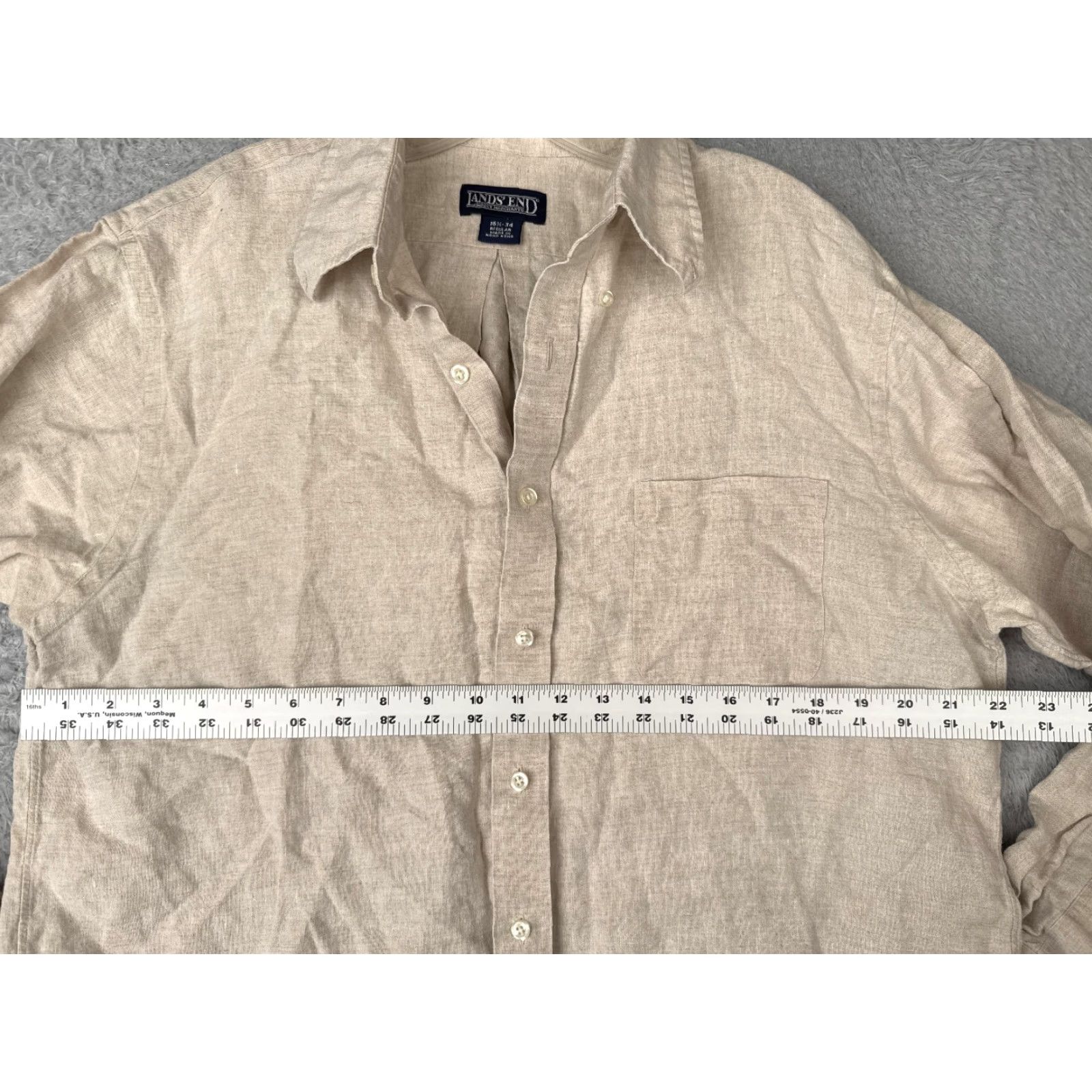 Lands' End Lands' End Mens Button-Up Shirt Beige Cotton Long Sleeve with Pockets 16.5-34 Size Regular Slimming Pocketed Casual Workwear Size US XL / EU 56 / 4 - 7 Thumbnail