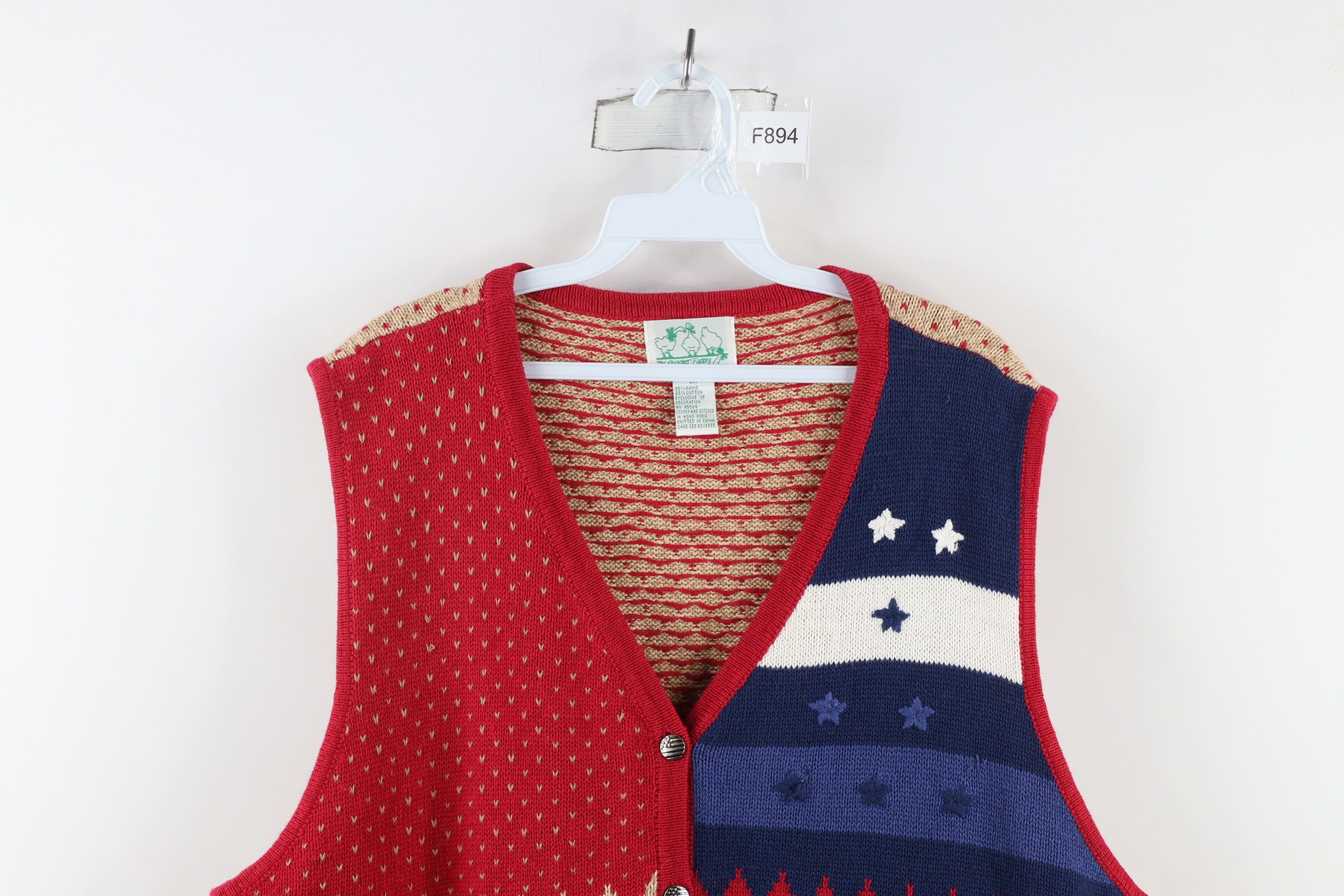 Vintage Vintage 90s Streetwear Flag Knit Cardigan Sweater Vest Size XXL / US 16-18 / IT 52-54 - 2 Thumbnail