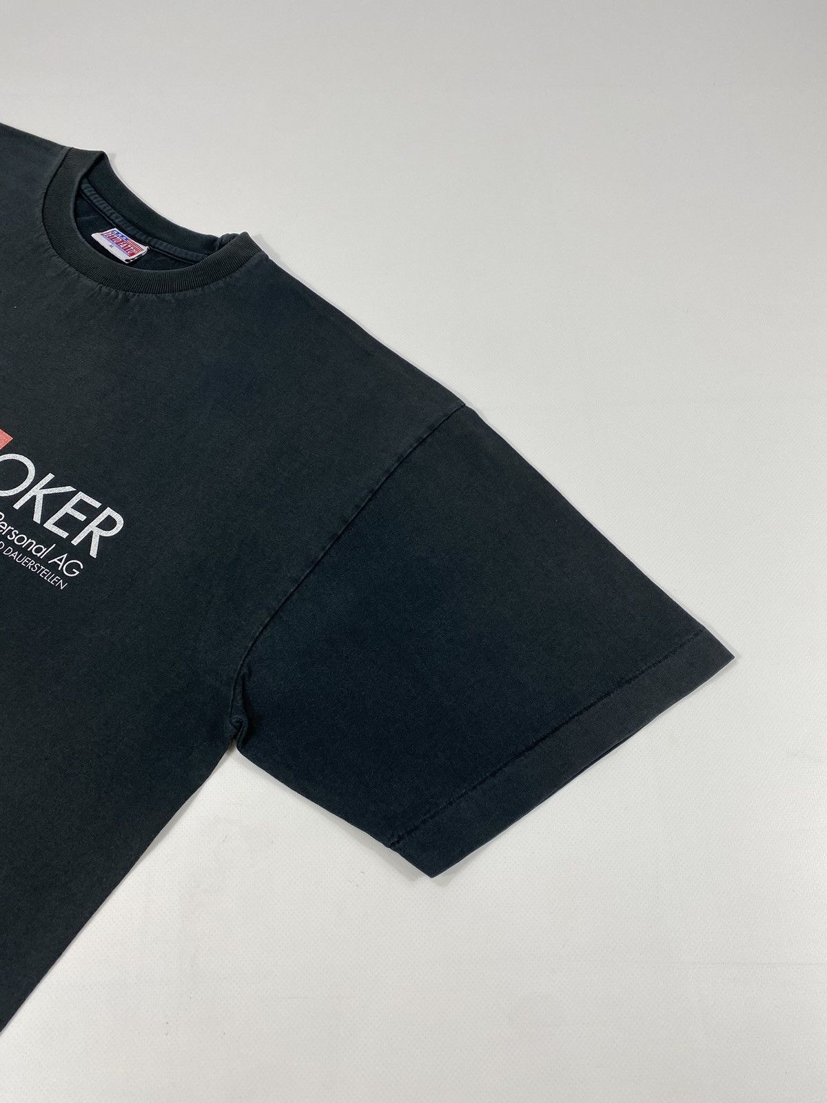Vintage 90s Single Stitch USA Joker Black Faded Heavy Blank T-shirt Size US XL / EU 56 / 4 - 6 Thumbnail