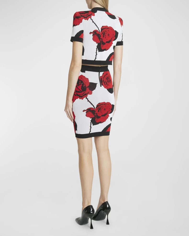 Balmain o1s1wg110825 Floral Jacquard Cropped Cardigan in Multicolor Size L / US 10 / IT 46 - 4 Thumbnail