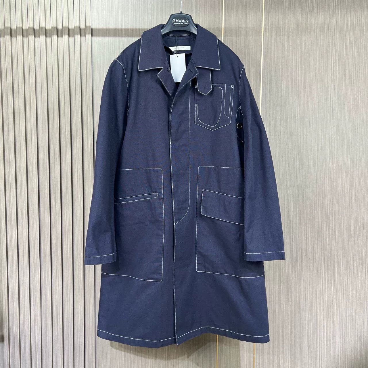 Givenchy Long Stitch Coat in Navy Blue