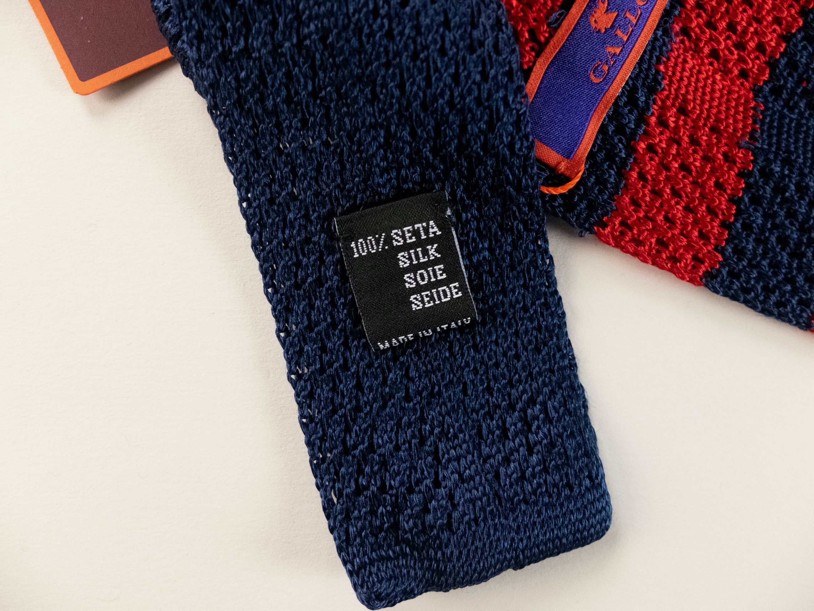 Other GALLO red & navy blue striped knit skinny silk tie NWT Size ONE SIZE - 5 Thumbnail