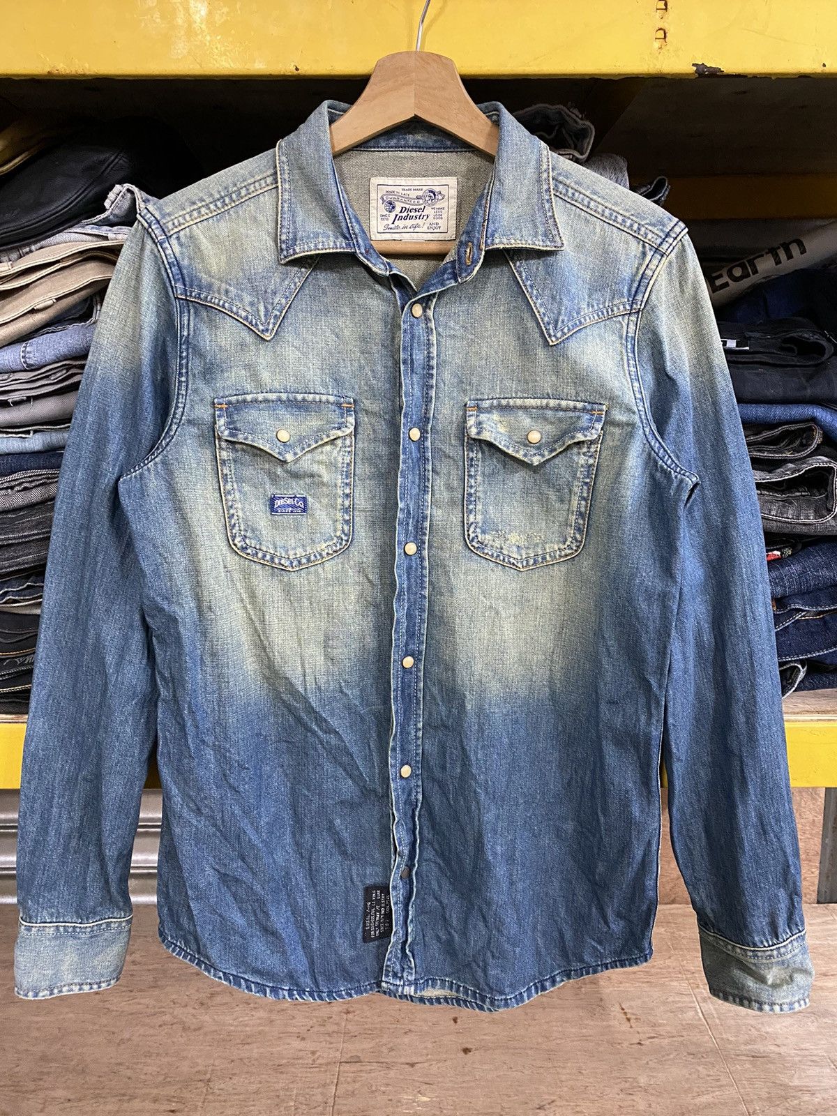 Diesel × If Six Was Nine × Le Grande Bleu (L.G.B.) Diesel Mud Rusty Distressed Western Denim Stone Snap Button Size US S / EU 44-46 / 1 - 1 Thumbnail