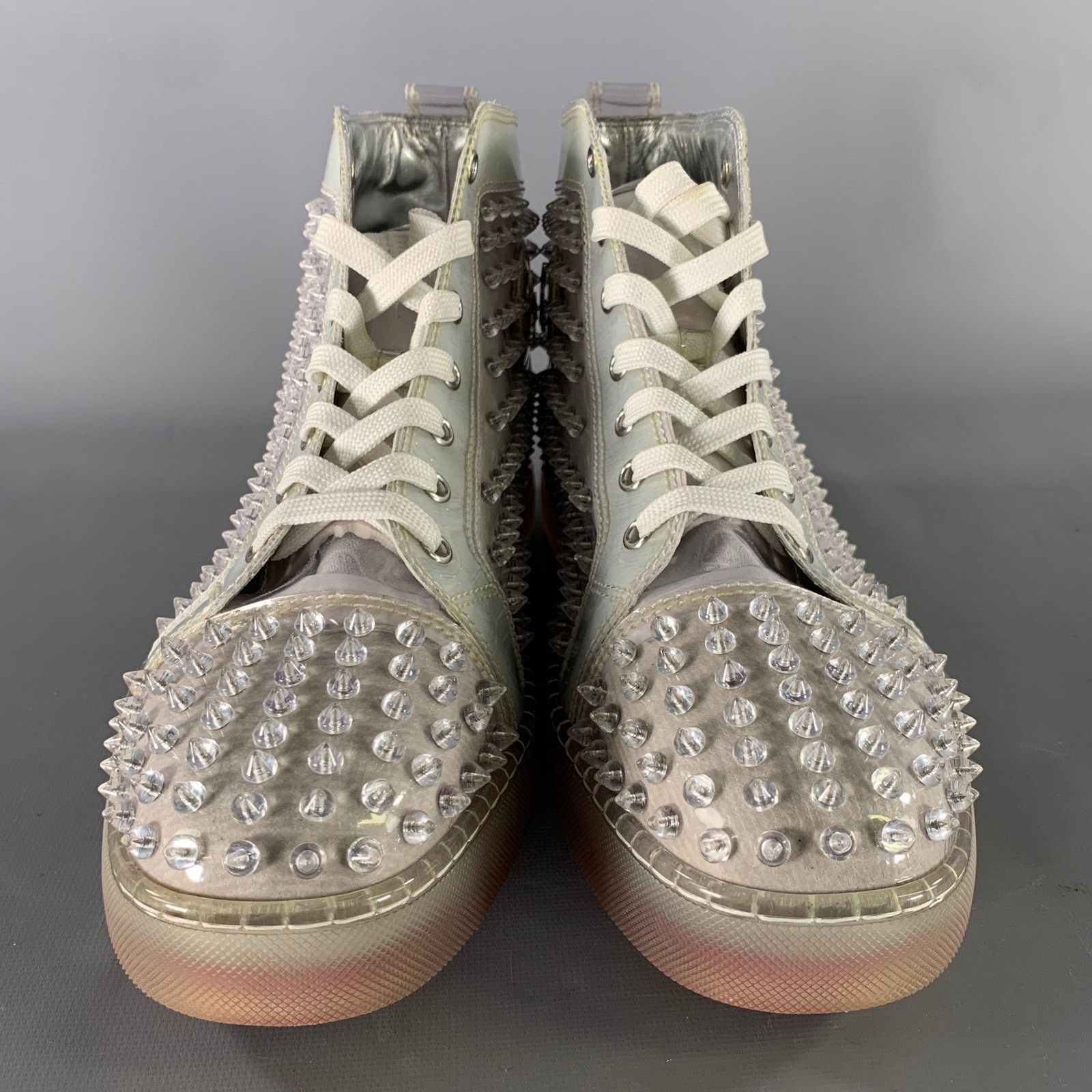 Christian Louboutin CHRISTIAN LOUBOUTIN Silver Grey Studded High Top Sneakers Size US 12.5 / EU 45-46 - 4 Thumbnail