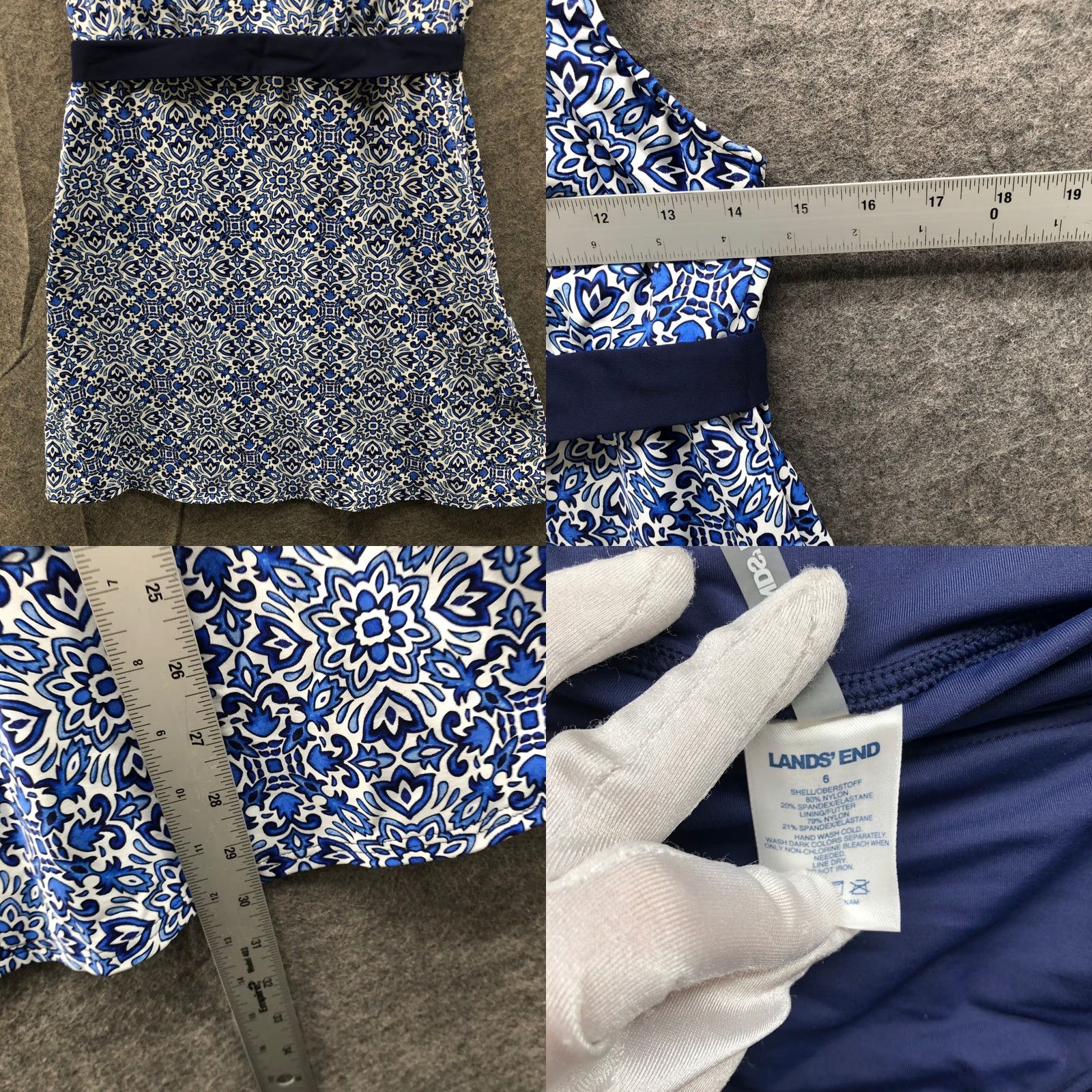 Lands' End Lands' End Swim Dress Tankini Womens 6 Blue Geometric Print Padded 2 Piece Tankini Bottom Bikini Set Size M / US 6-8 / IT 42-44 - 8 Thumbnail