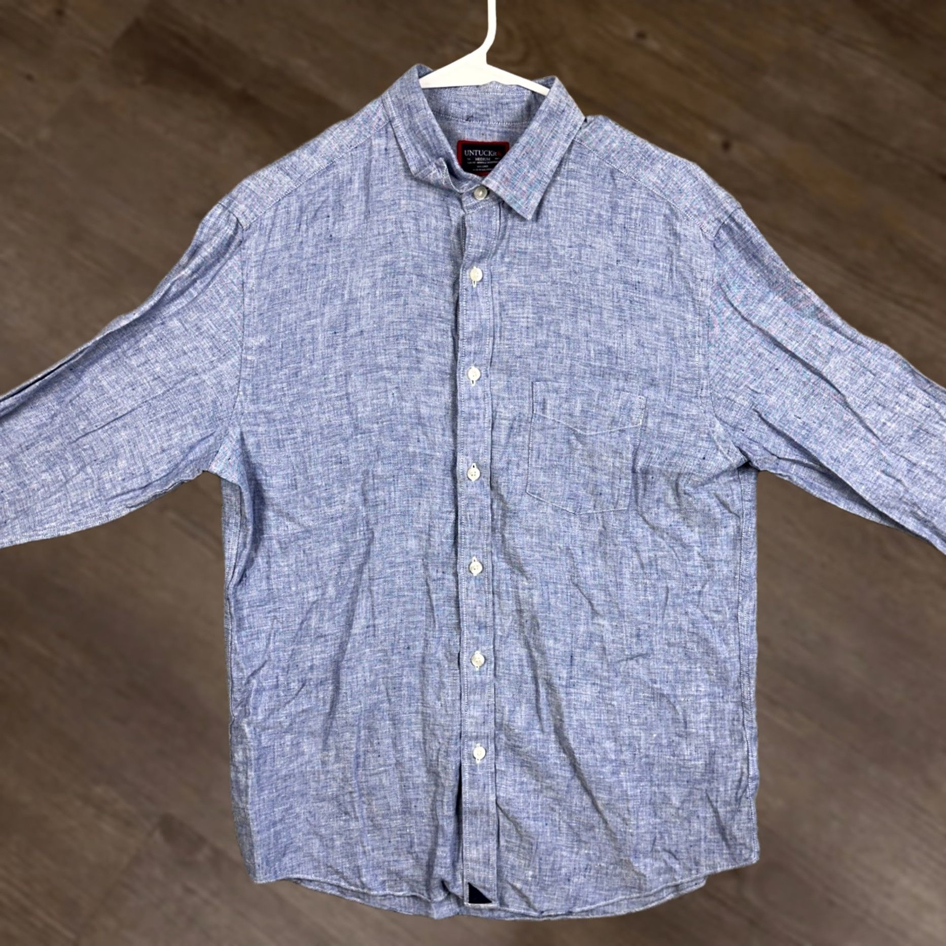 UNTUCKit UNTUCKit Button-Up Shirt 100% Linen Mens Medium Blue Long Sleeve Outdoor Casual Shirt Mens Measurements 41x27 Breathable Collared Navy/Blue Size US M / EU 48-50 / 2 - 1 Thumbnail