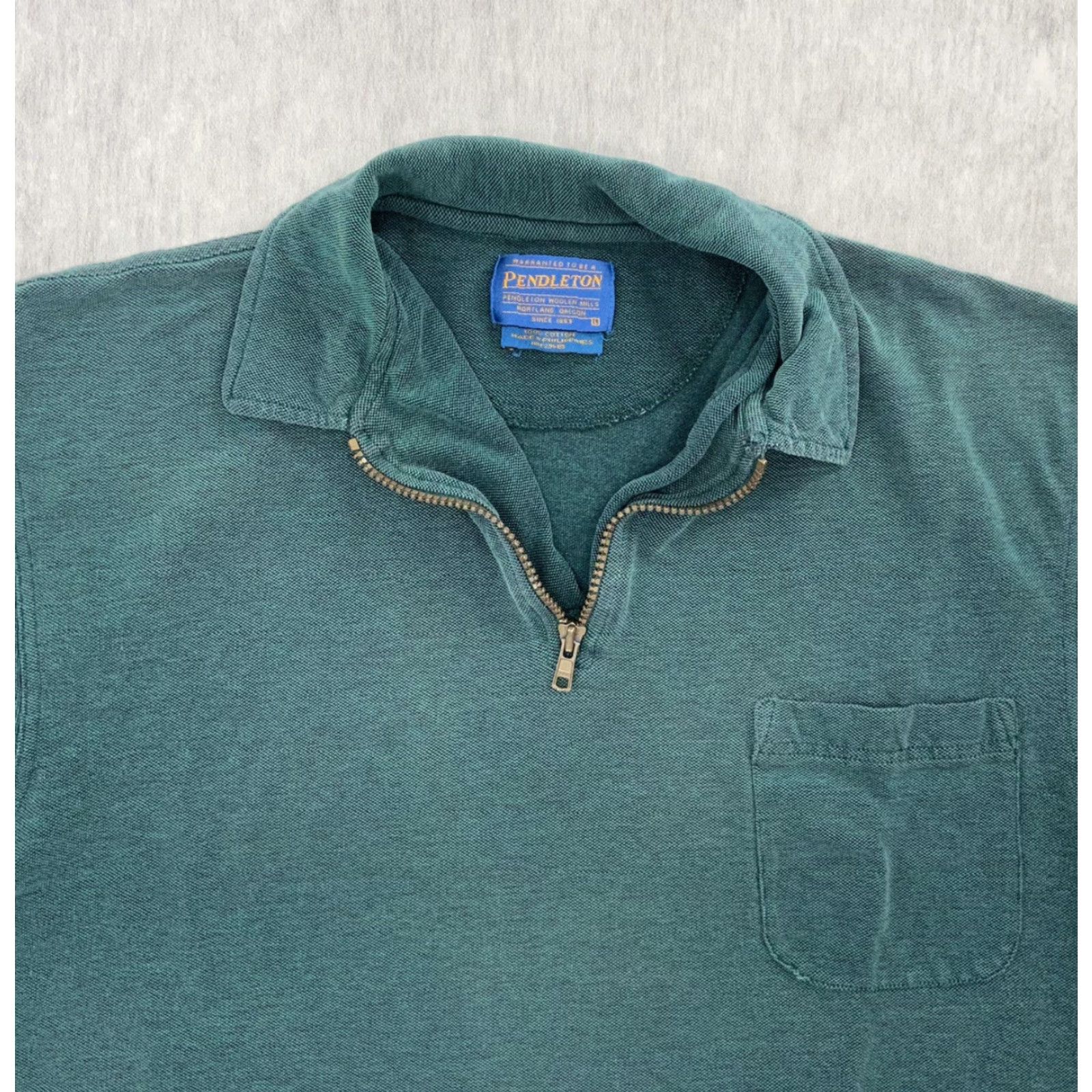 Pendleton VINTAGE Pendleton Polo Shirt Men Large Green Cotton 1/4 Zip Outdoor Rugby Casual Size US L / EU 52-54 / 3 - 3 Thumbnail