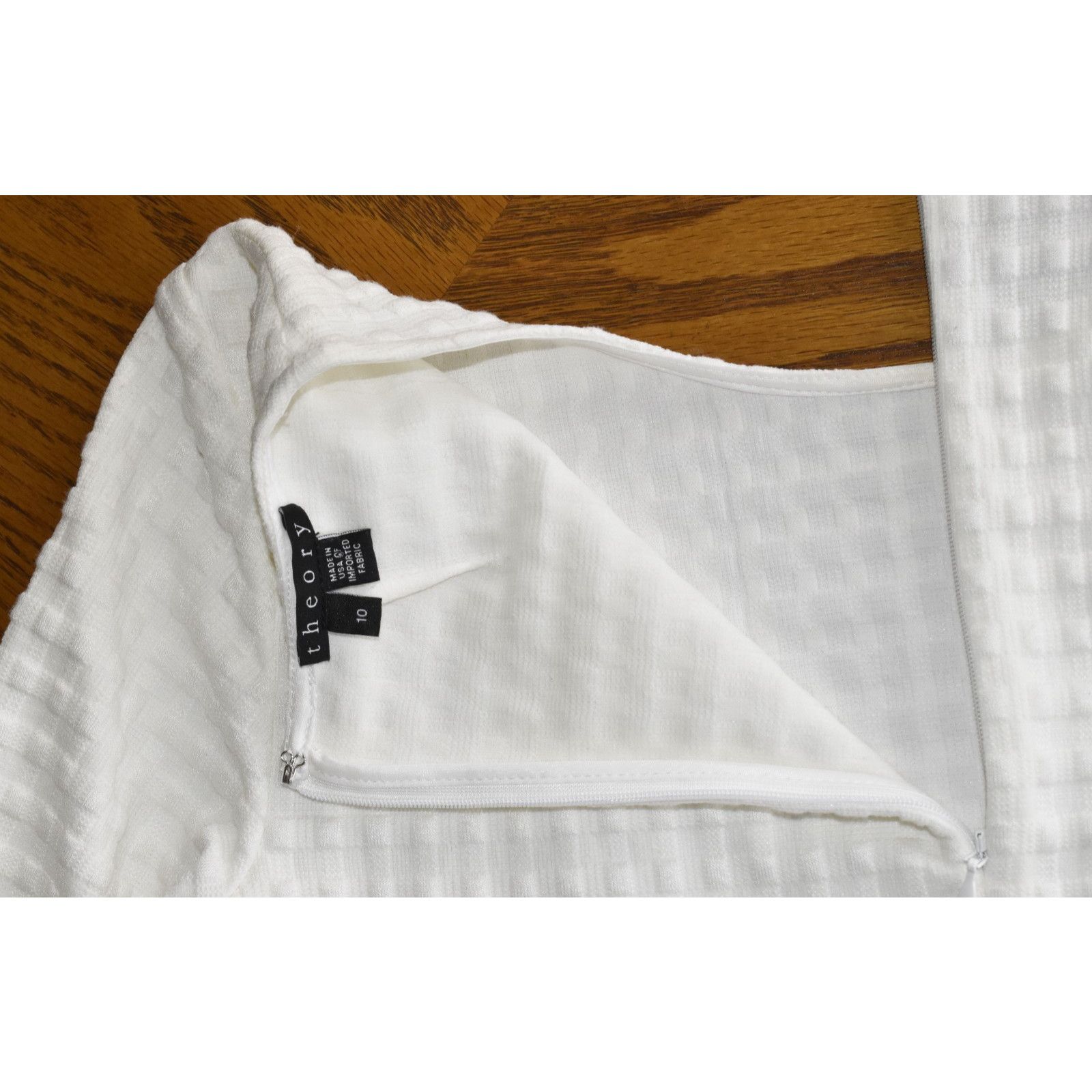 Theory THEORY White Tweed 3/4 Sleeve Zip Shift Mini Dress Size 10 Size L / US 10 / IT 46 - 7 Thumbnail