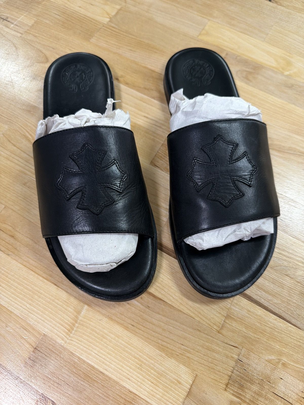Chrome Hearts Chrome Hearts Leather Slides Black Size US 12 / EU 45 - 1 Thumbnail