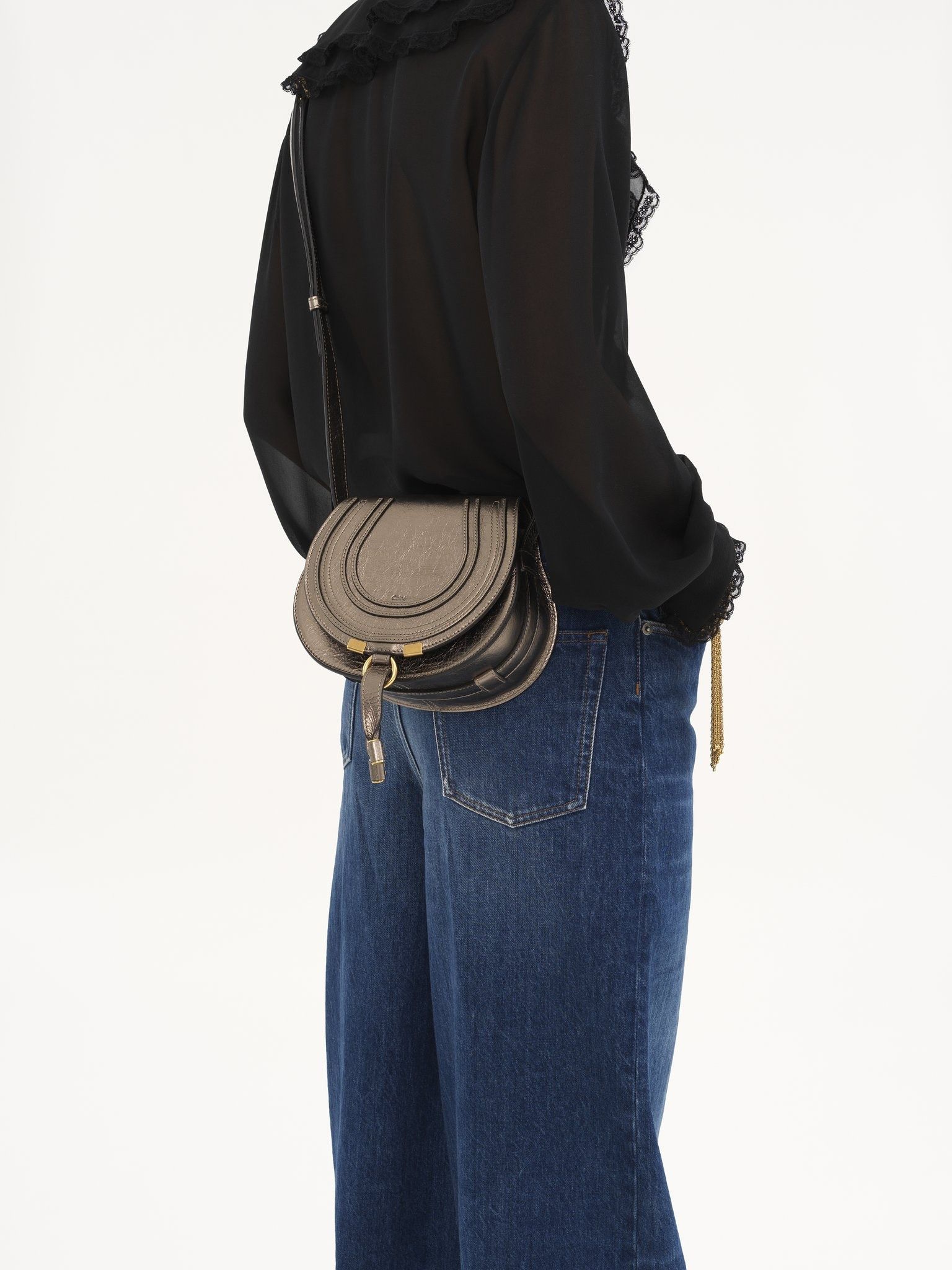 Chloe o1loc1c10226 Size: OS / Marcie Saddle Bag in Shiny Grey Size ONE SIZE - 2 Thumbnail