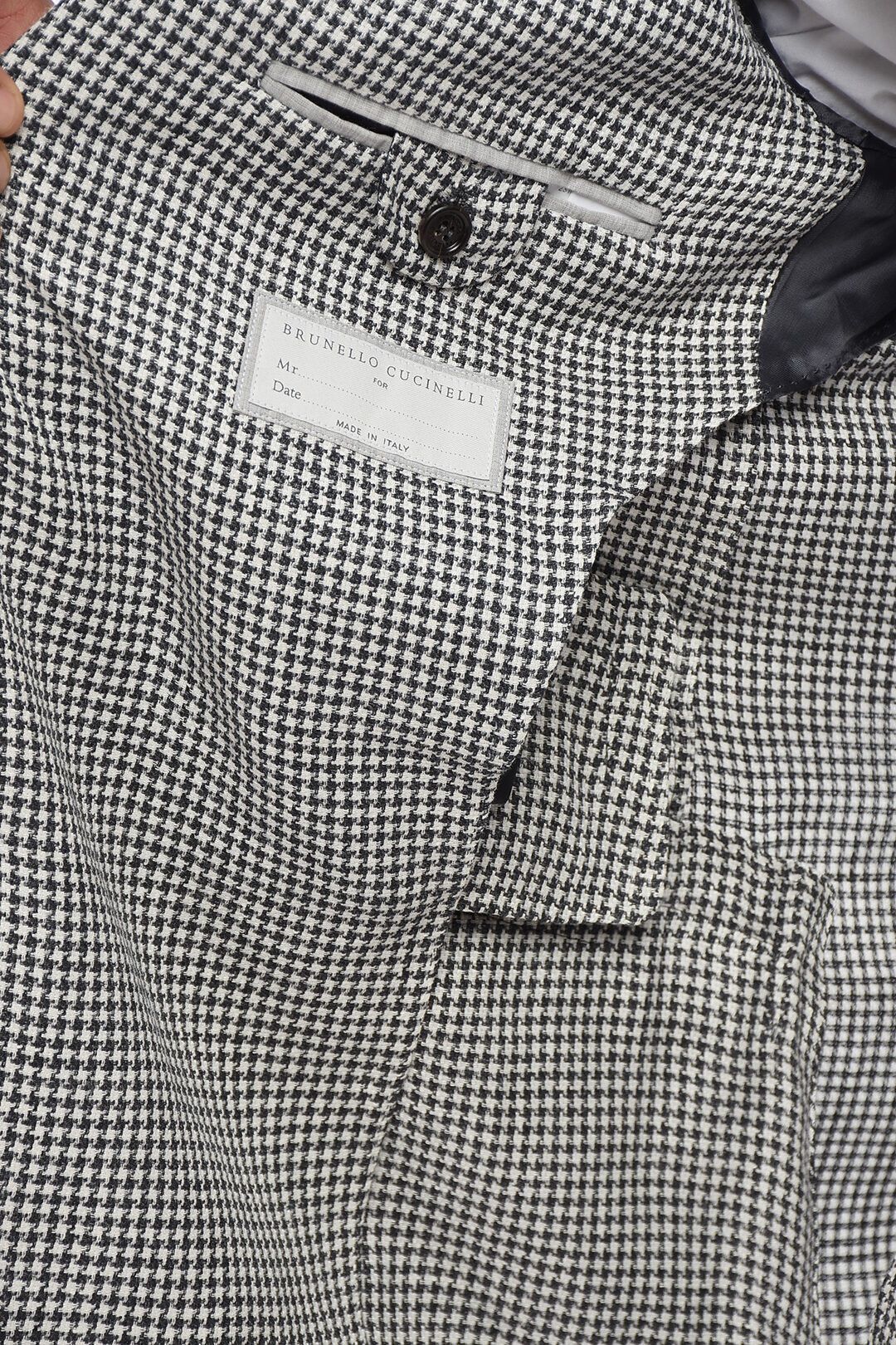 Brunello Cucinelli og1mm0725 Houndstooth Patterned Linen Blend Suit White/Black Size US M / EU 48-50 / 2 - 7 Thumbnail