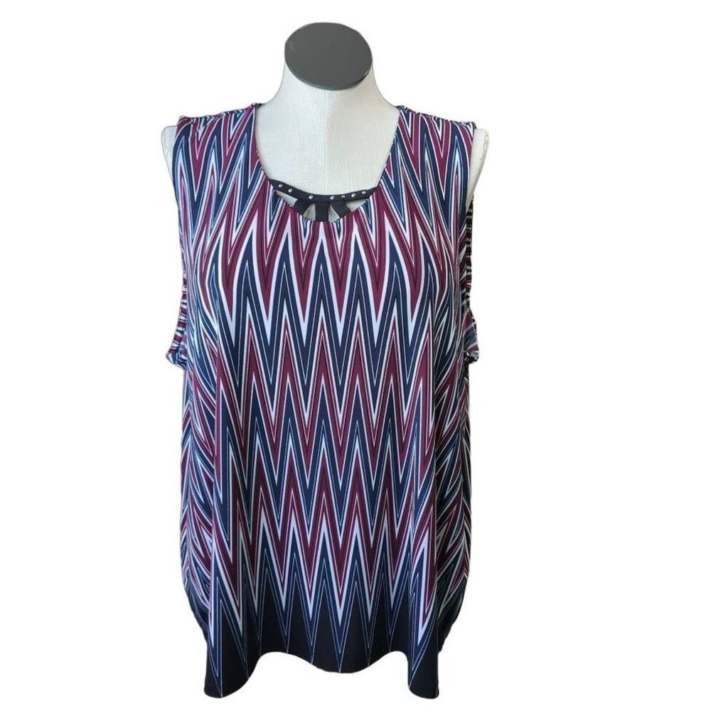 Other CJ Banks Women's 2X Sleeveless Tunic Burgundy Blue Chevron Size XXL / US 16-18 / IT 52-54 - 1 Thumbnail