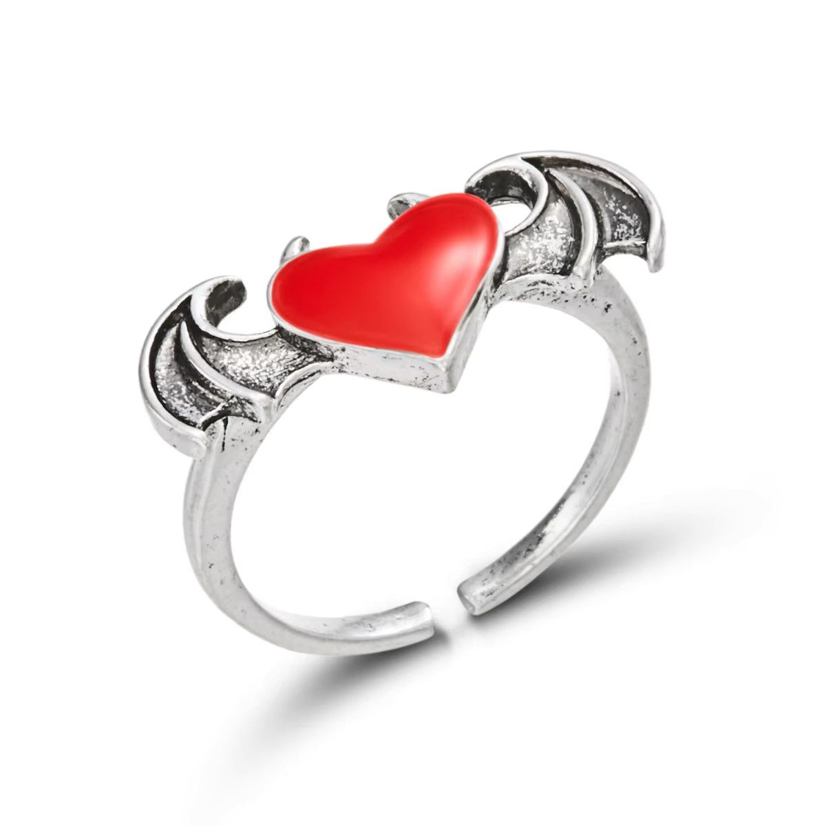Jewelry Retro Black Red Love Heart Demon Wings Rings Size ONE SIZE - 6 Thumbnail