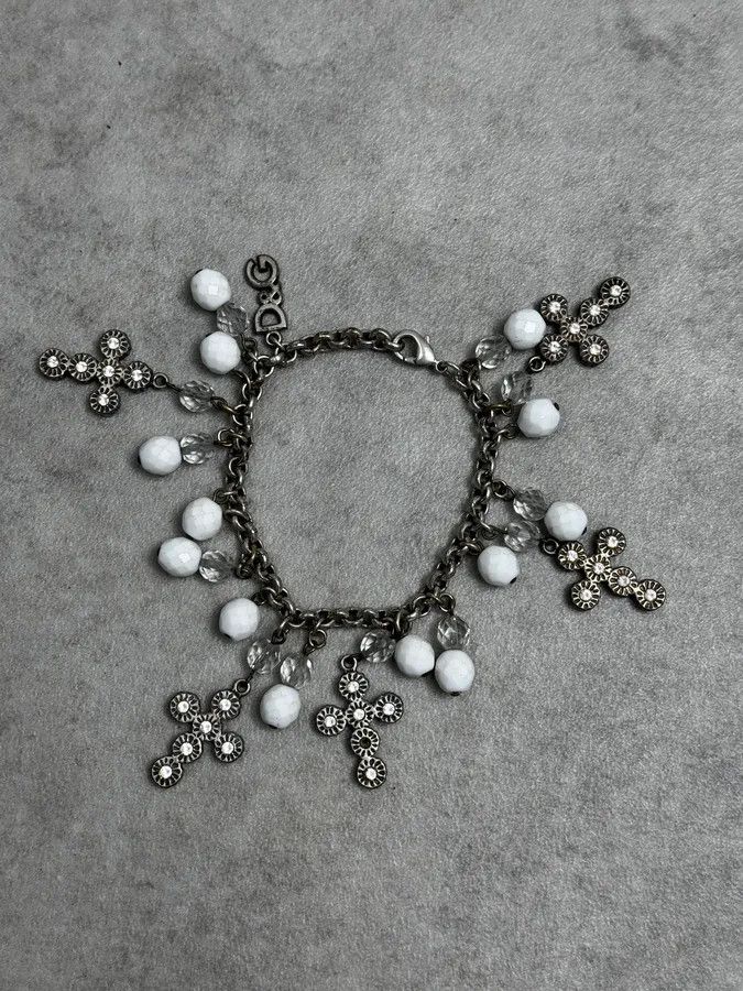 Dolce & Gabbana Dolce & Gabbana Silver Metal Pearl Cross Charm Bracelet Size ONE SIZE - 1 Thumbnail