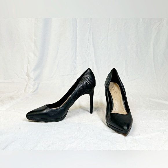 Bcbgmaxazria BCBG MaxAzria Black Leather 4.25" Stiletto Pumps~9~ Size US 9 / IT 39 - 2 Thumbnail