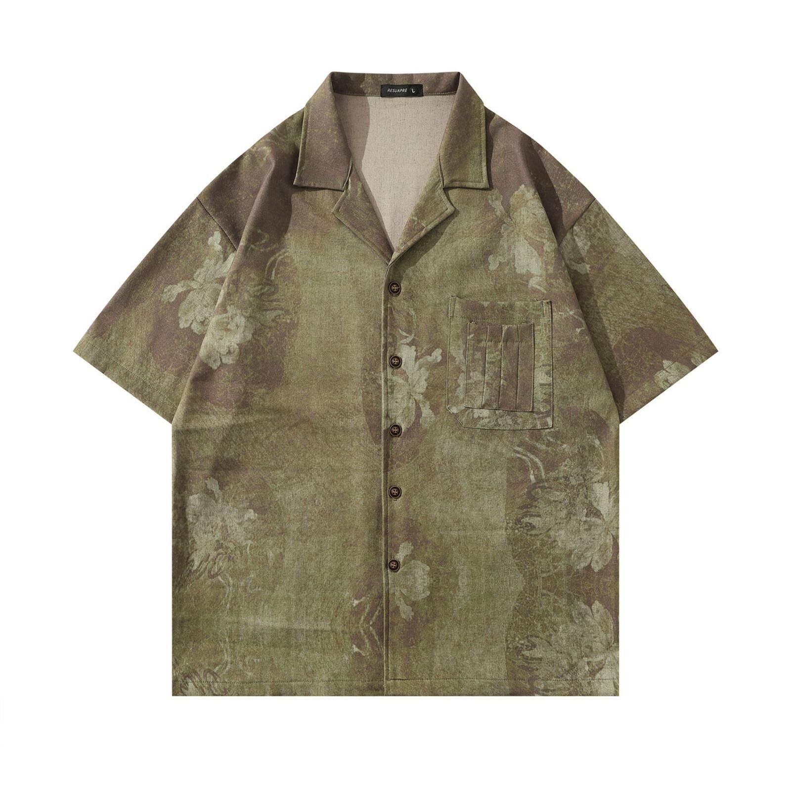 Other Dark Ink Print Cuban Collar Short-Sleeve Shirt | Tonal Olive Size US M / EU 48-50 / 2 - 1 Thumbnail