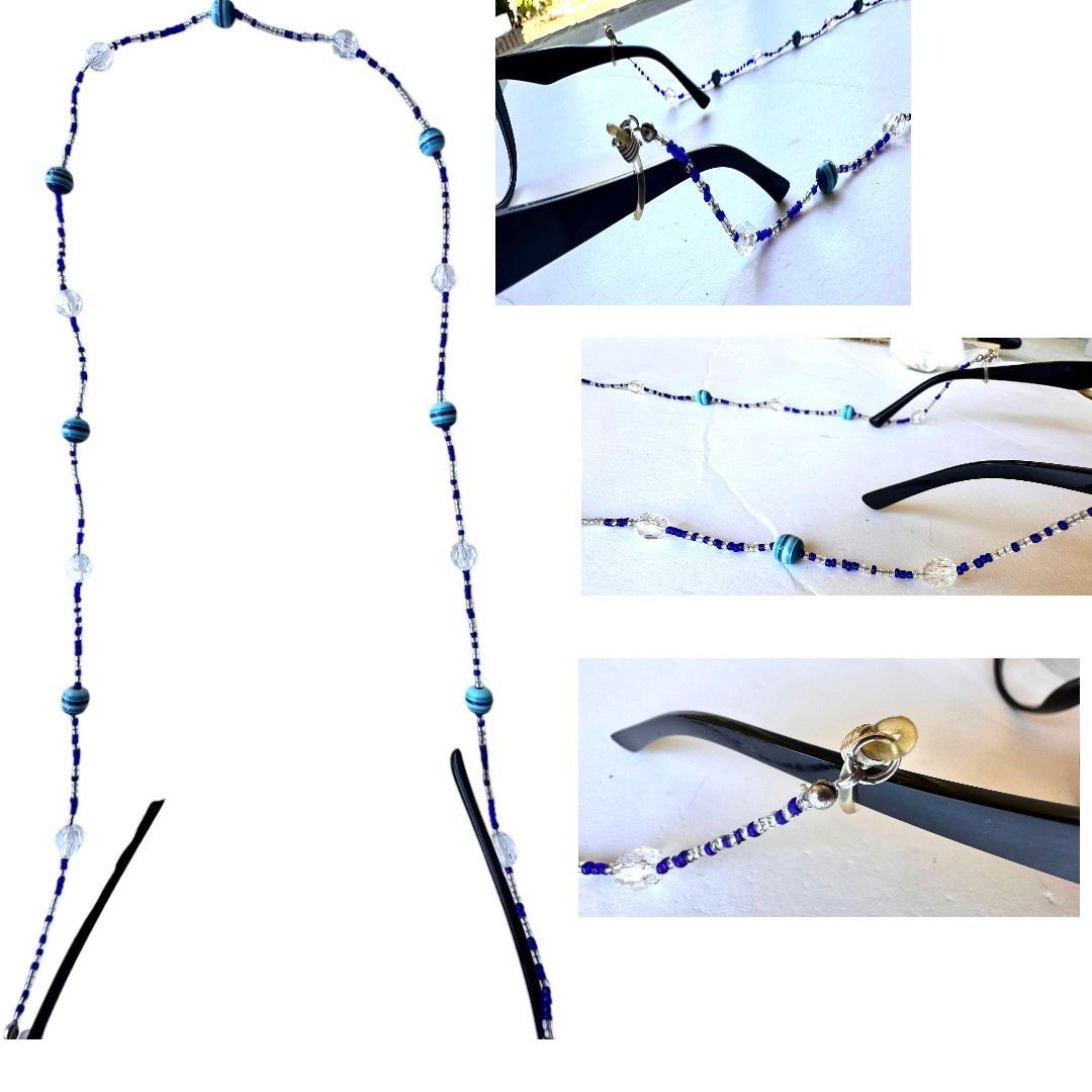 Handmade × Vintage VTG Handmade Blue Beaded Eyeglass Holder Reading Glasses Jew Size ONE SIZE - 3 Thumbnail