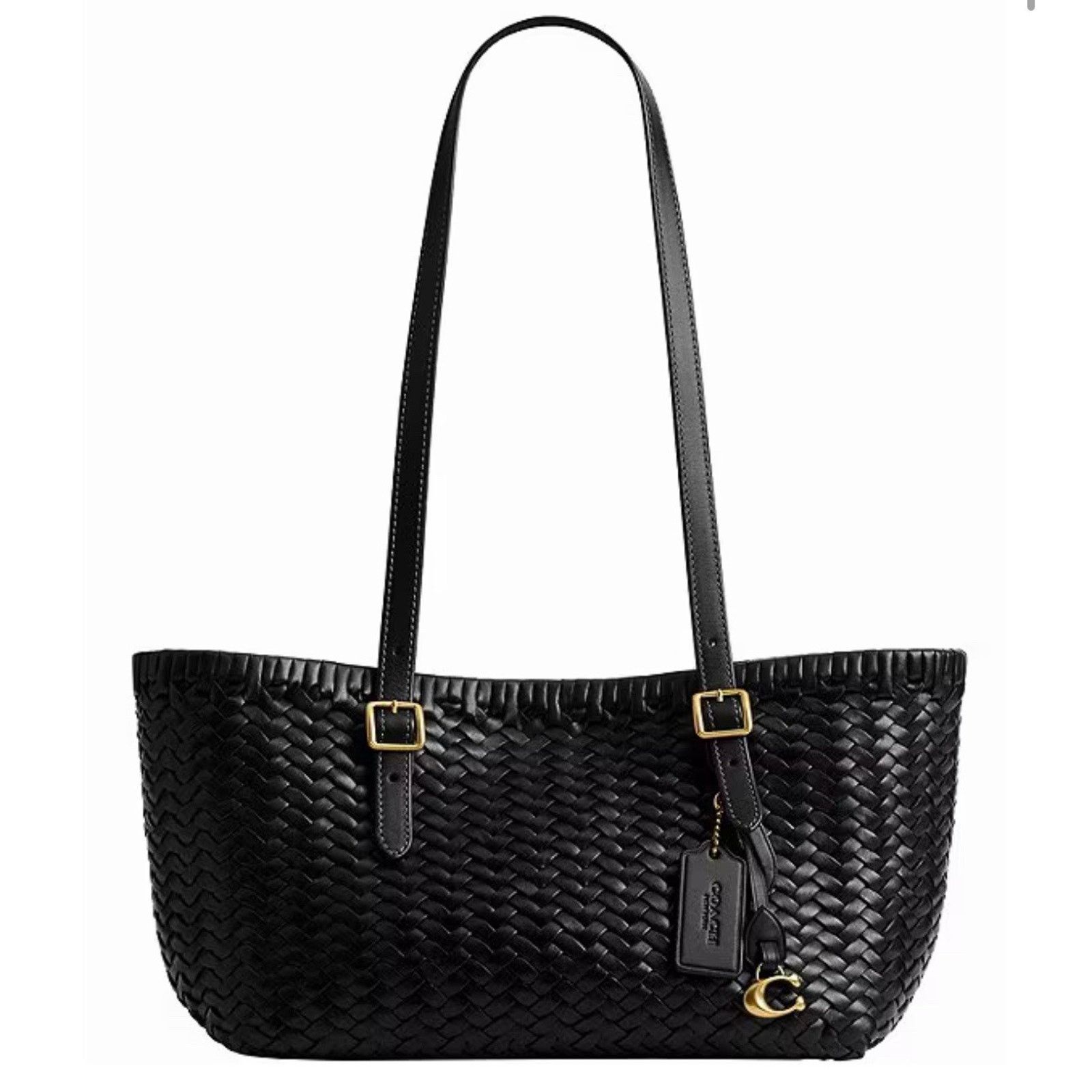 Coach NWT Coach Woven Leather Swing Tote Carryall Bag CBF83 Black Size ONE SIZE - 8 Thumbnail
