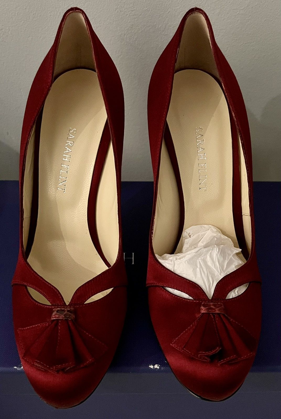 Sarah Flint Authentic Sarah Flint ingrid red crimson satin heels Italy Size US 7.5 / IT 37.5 - 2 Thumbnail