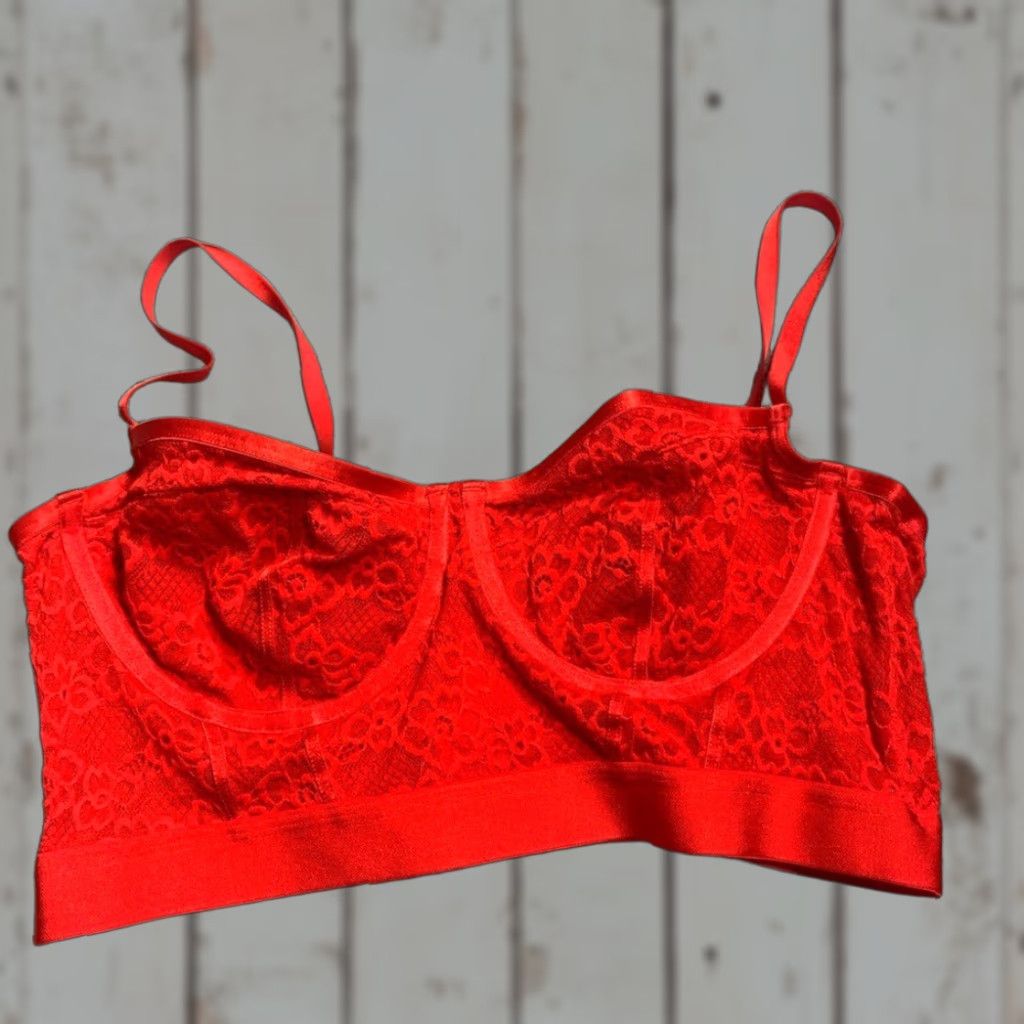 Vintage Parade Bralette Bra Red L Parade Red Underwire Lace Large Women Bralette L Red Size ONE SIZE - 1 Thumbnail