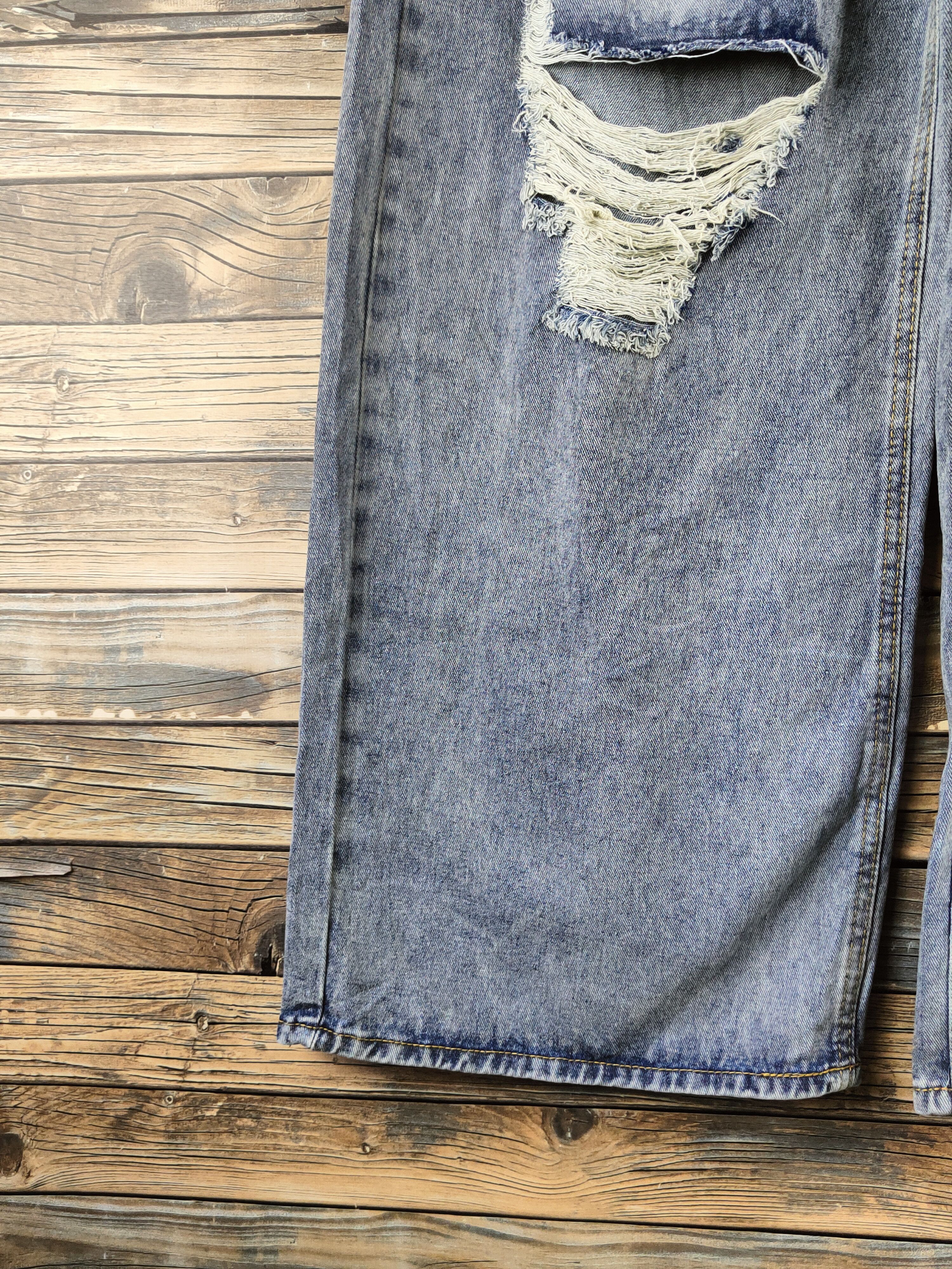 Japanese Brand D Japan Palazo Blue Distressed Ripped denim Jeans #S2912 Size 30" / US 8 / IT 44 - 4 Thumbnail