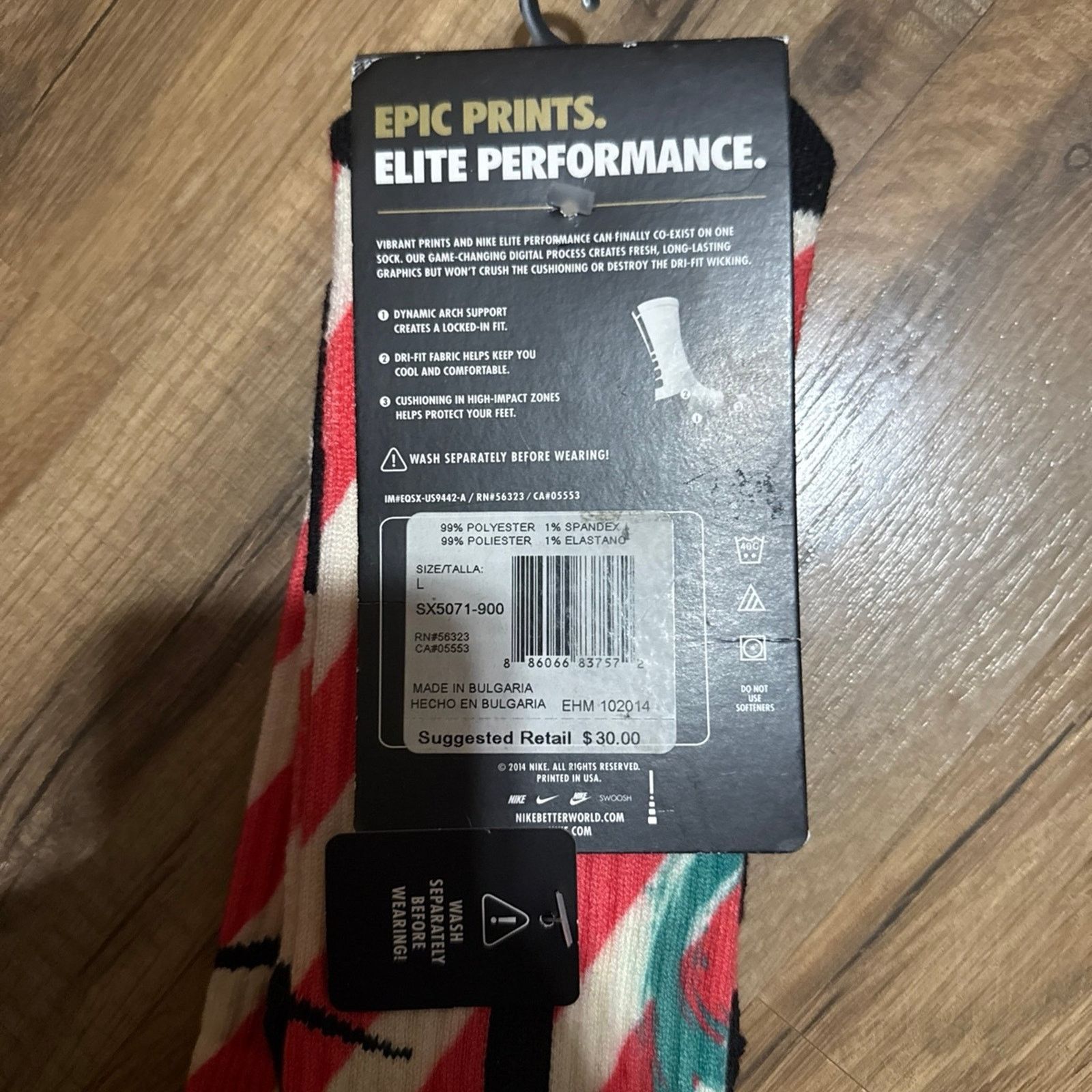 Nike 2014 Nike Digital Print KD Elite Basketball Crew Socks Size ONE SIZE - 4 Thumbnail