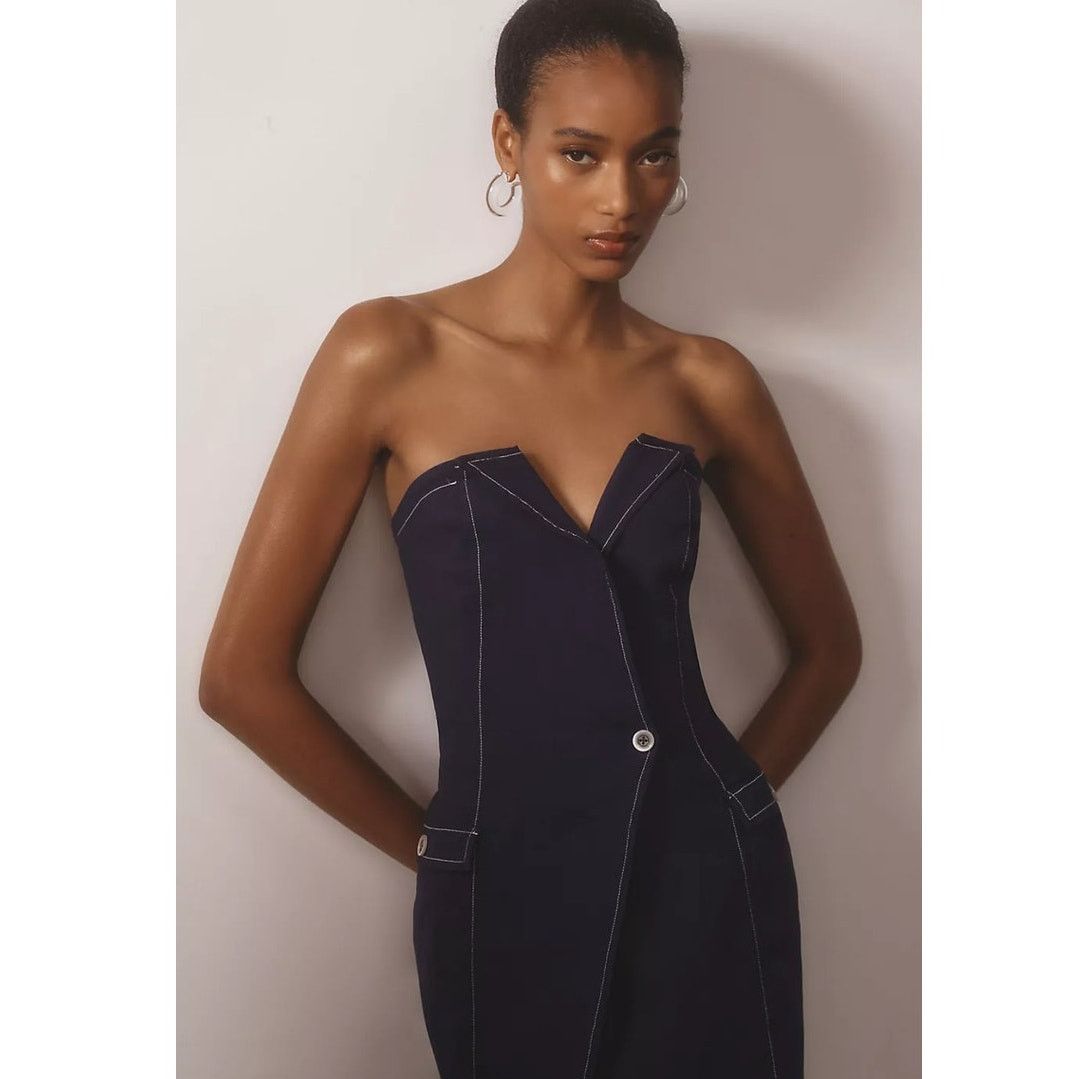 Anthropologie NWT Maeve Strapless Linen Mini Dress $158 SIZE 6 Blue Size M / US 6-8 / IT 42-44 - 1 Thumbnail