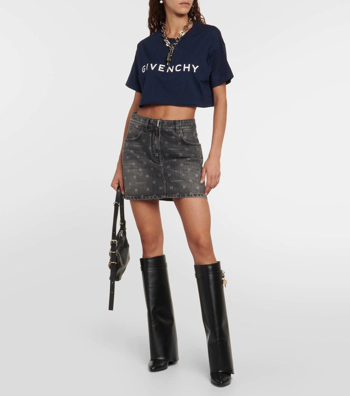 Givenchy o1srvl11e0625 Cropped Cotton Jersey T-Shirt in Navy Blue Size XXL / US 16-18 / IT 52-54 - 3 Thumbnail