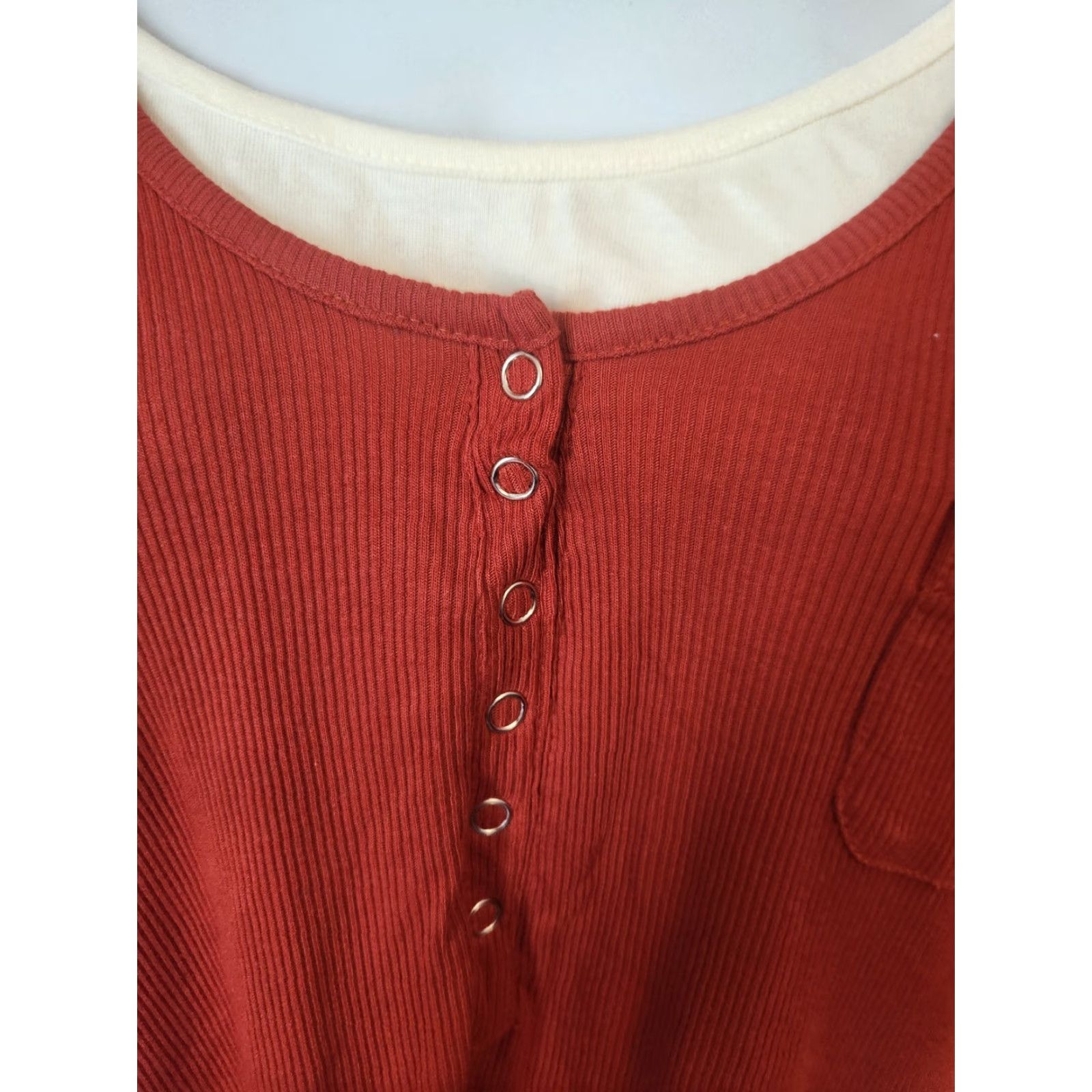 Vintage VINTAGE: No (omit) Woman Within Rust Orange Layered Look Henley Ribbed Tunic Top 4X Size XXL / US 16-18 / IT 52-54 - 2 Thumbnail