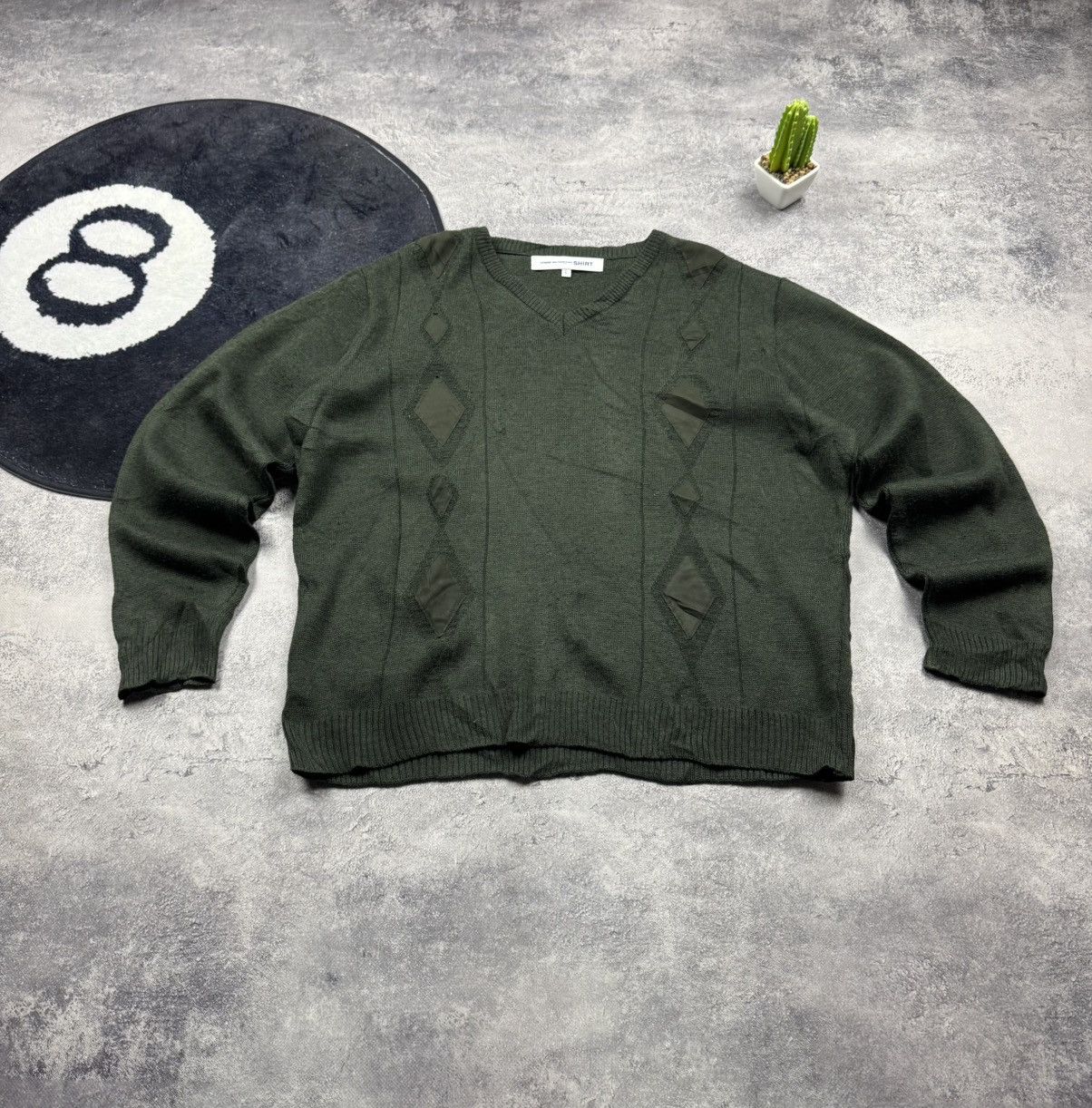 Comme des Garcons SHIRT Comme des Garcons SHIRT Green V-Neck Patchwork Details Size US L / EU 52-54 / 3 - 4 Thumbnail
