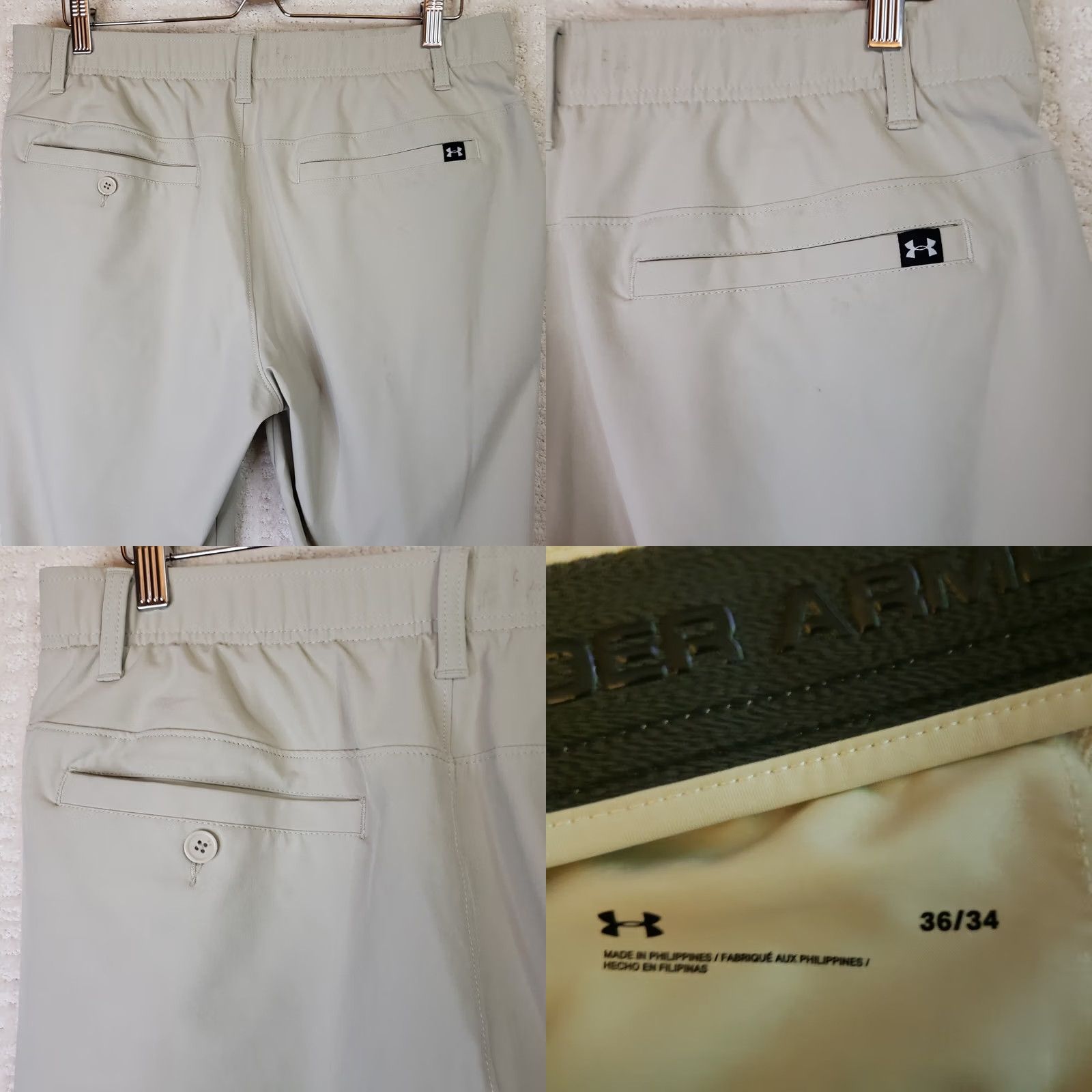 Under Armour Under Armour UA Golf Pants Mens 36x34 Beige Ivory Solid Button Flat Front Straight Leg Inseam 34 Regular Size 36 Mens Size US 36 / EU 52 - 8 Thumbnail