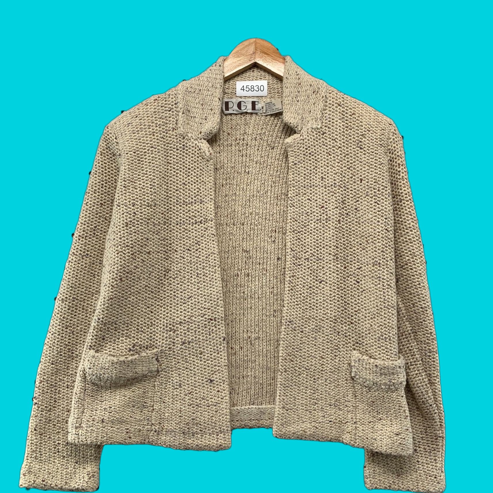 Vintage VINTAGE P.G.E Wool Cardigan Sweater Womens Medium Beige Knit Open Pockets Size M / US 6-8 / IT 42-44 - 1 Thumbnail