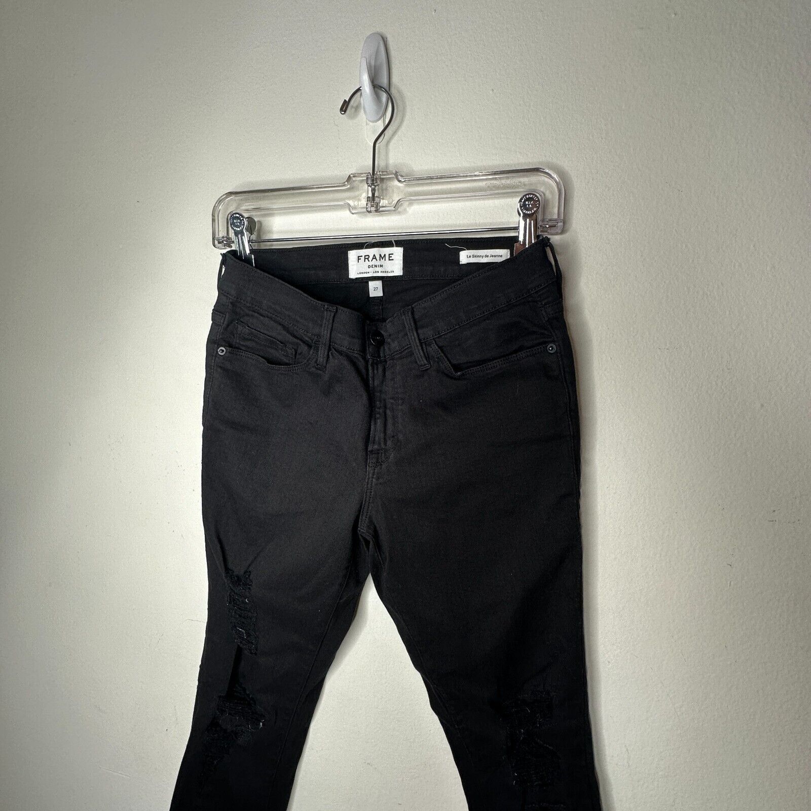 Frame Frame Black Denim Le Skinny de Jeanne Distressed Jean Raw 27 Size 27" / US 4 / IT 40 - 4 Thumbnail