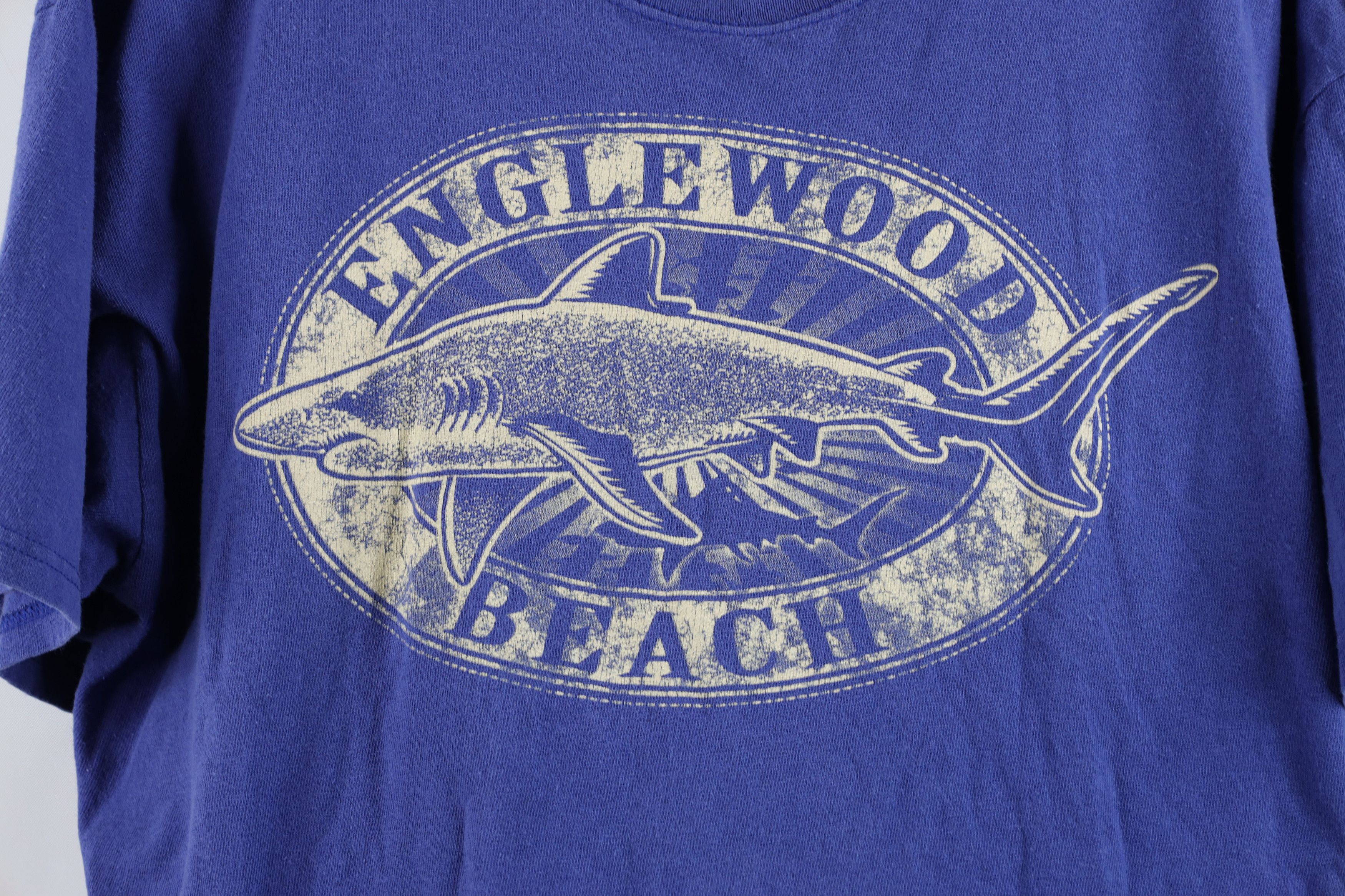 Vintage Vintage 90s Spell Englewood Beach Shark Tooth T-Shirt Blue Size US L / EU 52-54 / 3 - 4 Thumbnail