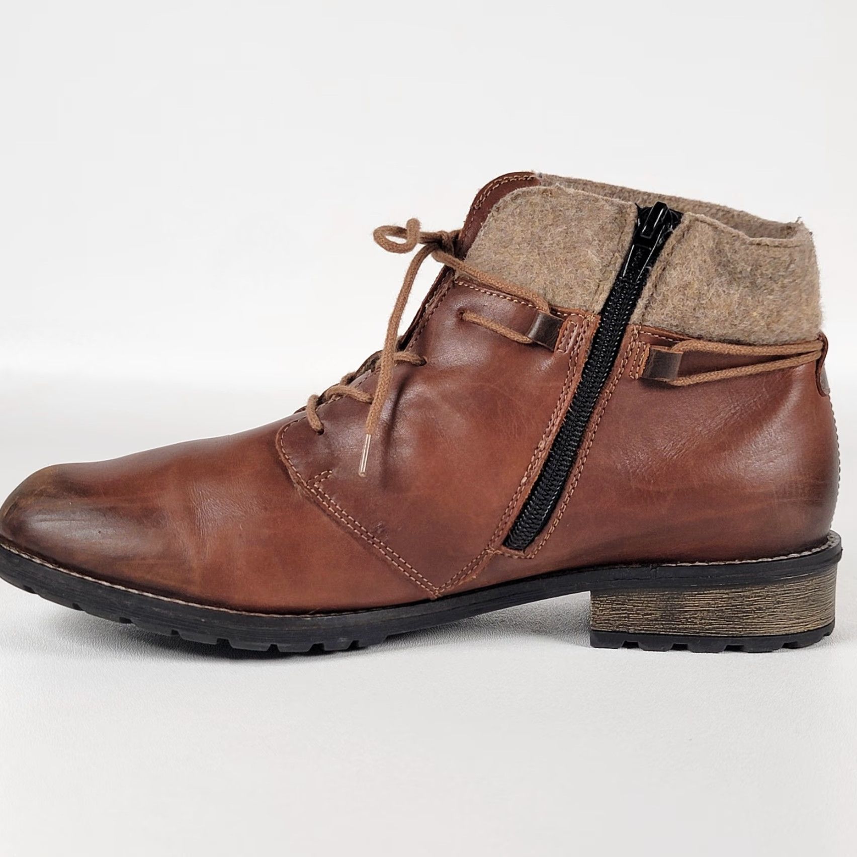 Vintage Remonte Ankle Boots Womens 41 Brown Lace Up Side Zip Leather Faux Fur Cuff Size US 11 / IT 41 - 5 Thumbnail