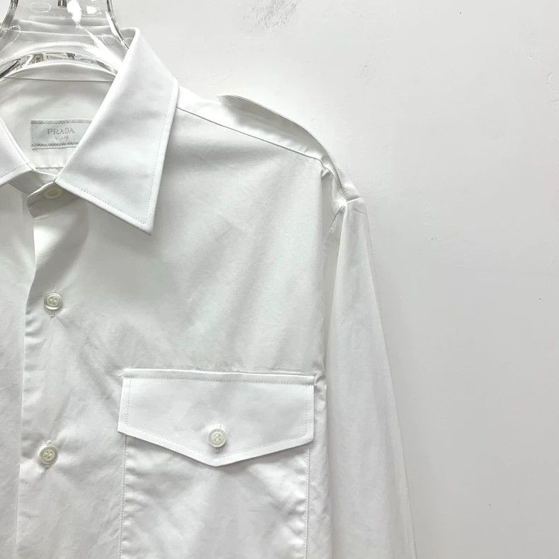 Prada Prada Size39 24 white cotton lapel single-breasted long-sle Size US XXS / EU 40 - 3 Thumbnail
