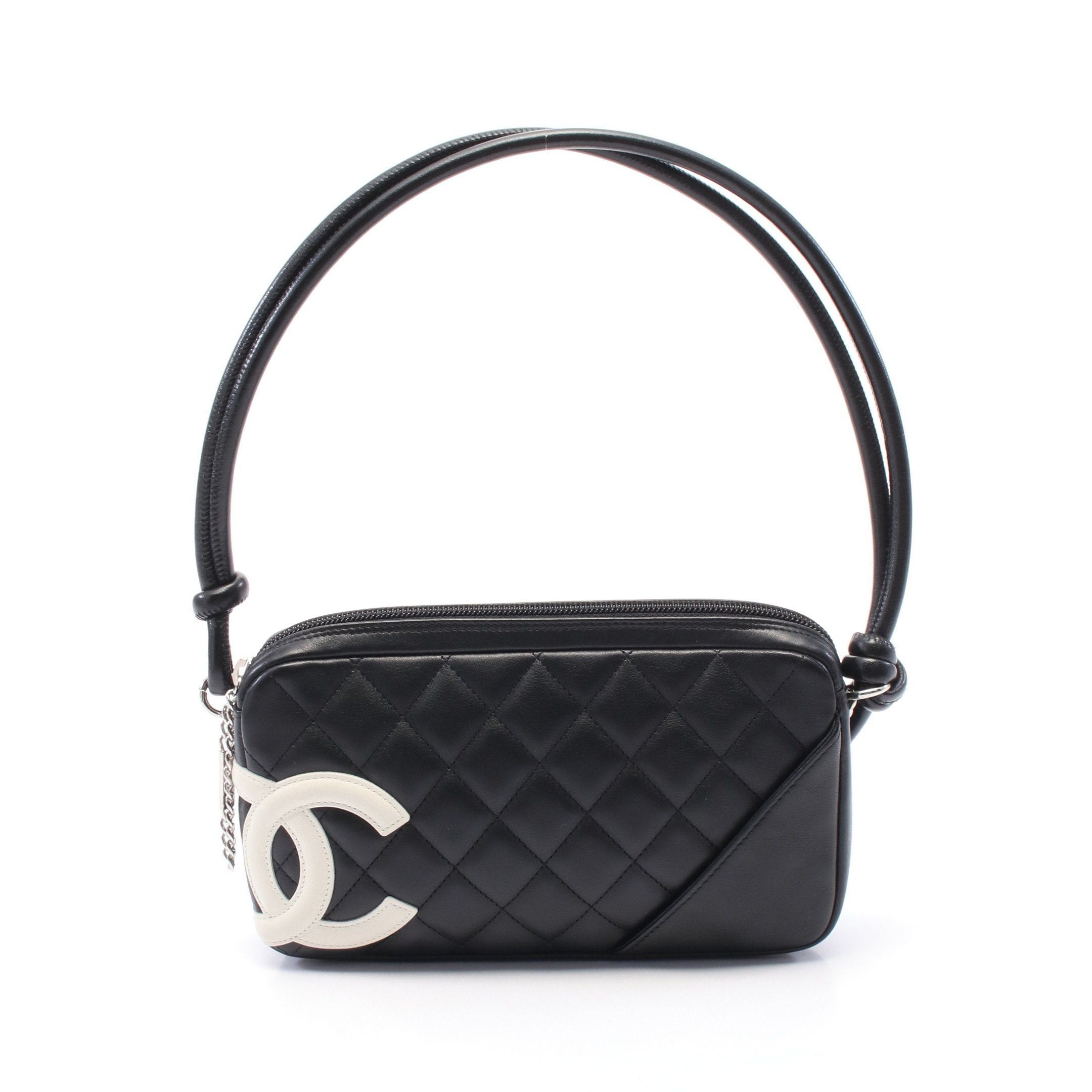 Chanel Chanel Cambon Line Accessory Pouch Handbag Leather Black White Silver Hardware Size ONE SIZE - 1 Thumbnail