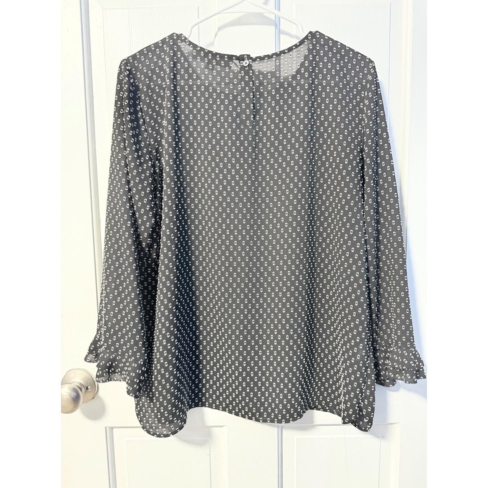 Other Loft Blouse Womens Medium Black White Ruffle Cuff Chiffon Size M / US 6-8 / IT 42-44 - 5 Thumbnail