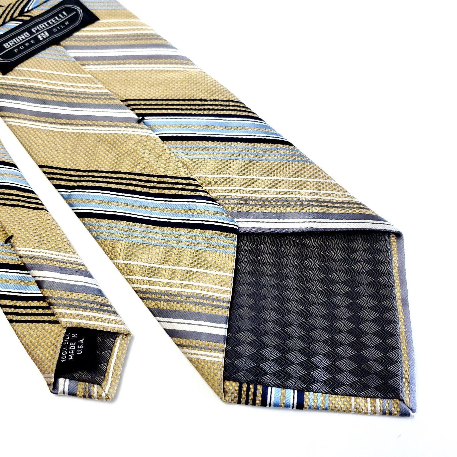 Other Bruno Piattelli Tan Blue Striped Woven Wide Silk Tie Size ONE SIZE - 5 Thumbnail