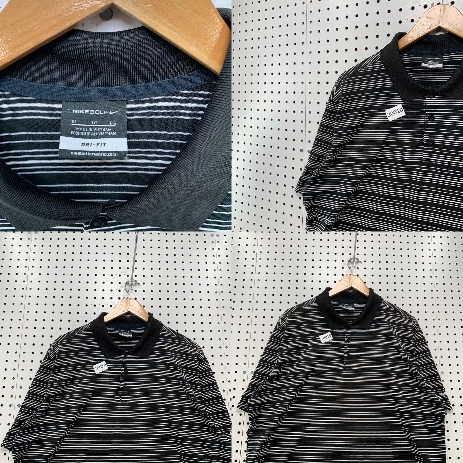 Nike VINTAGE Nike Golf Polo Shirt Mens XL Black Gray Striped Short Sleeve Nike Dri-Fit 24.5x30 Mens Shirts Polo Golf Size US XL / EU 56 / 4 - 8 Thumbnail