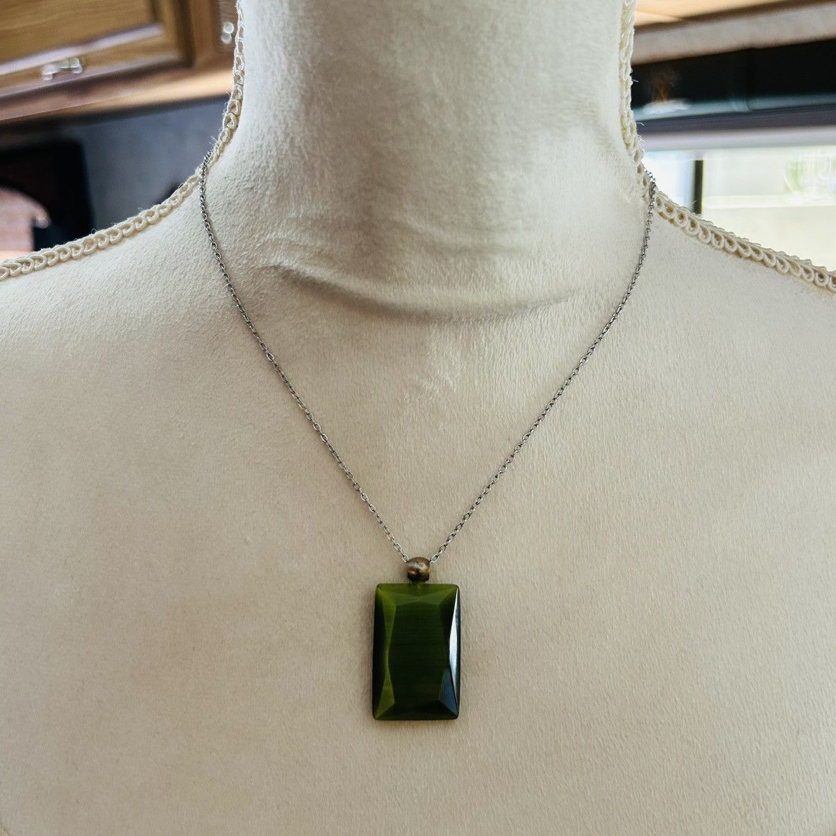 Handmade Handcrafted faceted glass slab pendant on chain necklace Size ONE SIZE - 3 Thumbnail