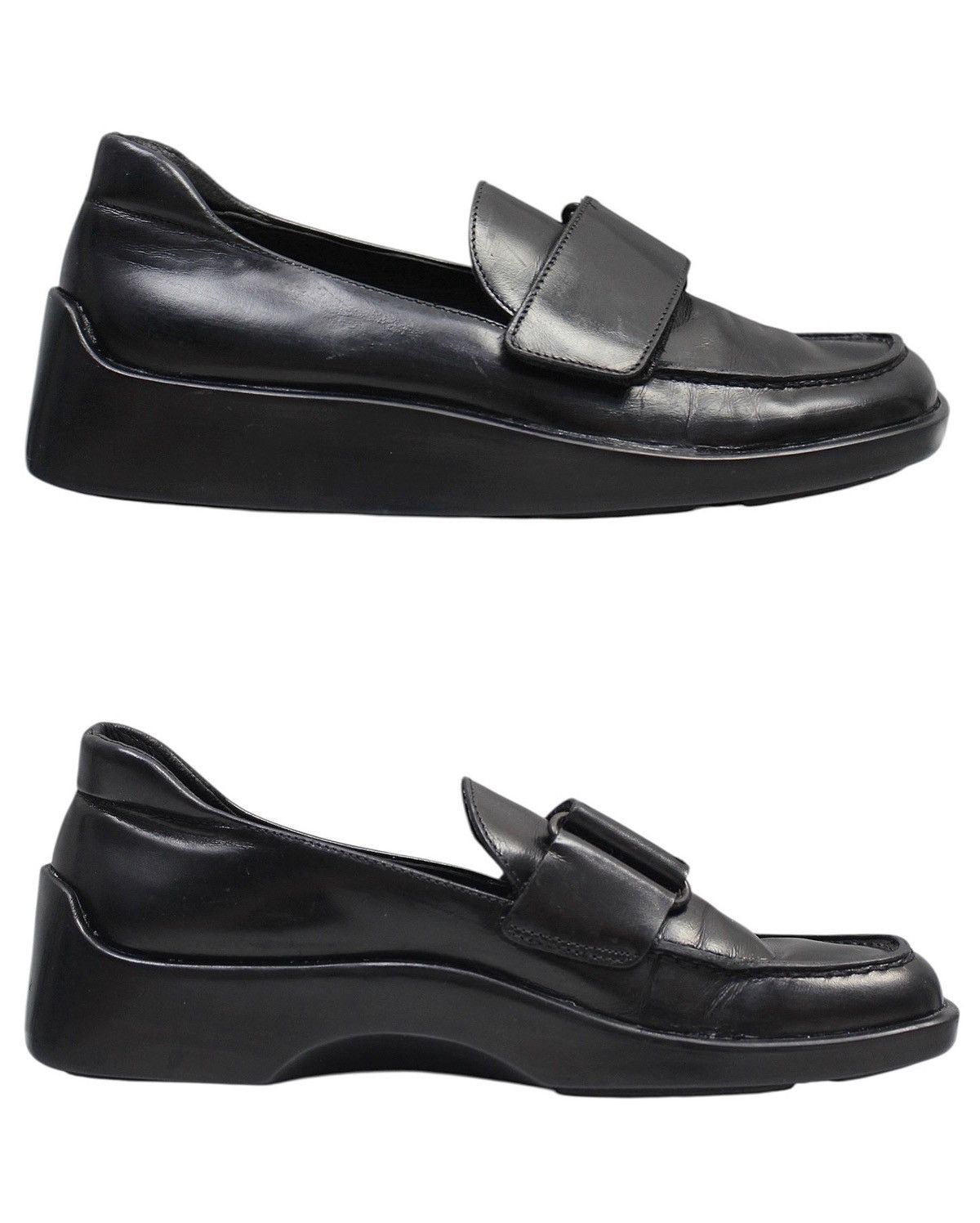 靴 PRADA archive square toe loafer 7 1/2 Prada - Brushed Leather Square Toe Loafers in Black