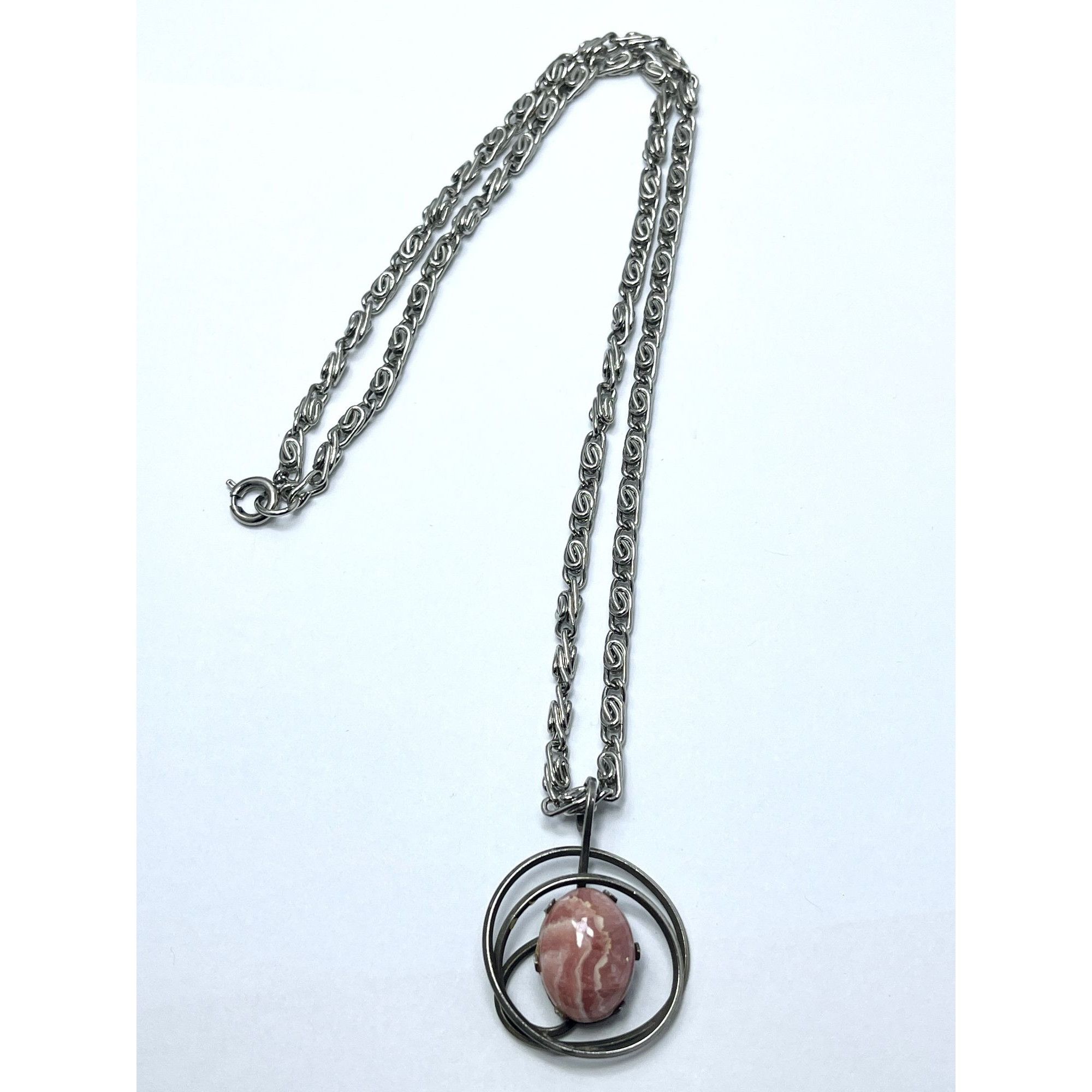 Vintage Sterling Silver Pink Quartz Pendant Necklace