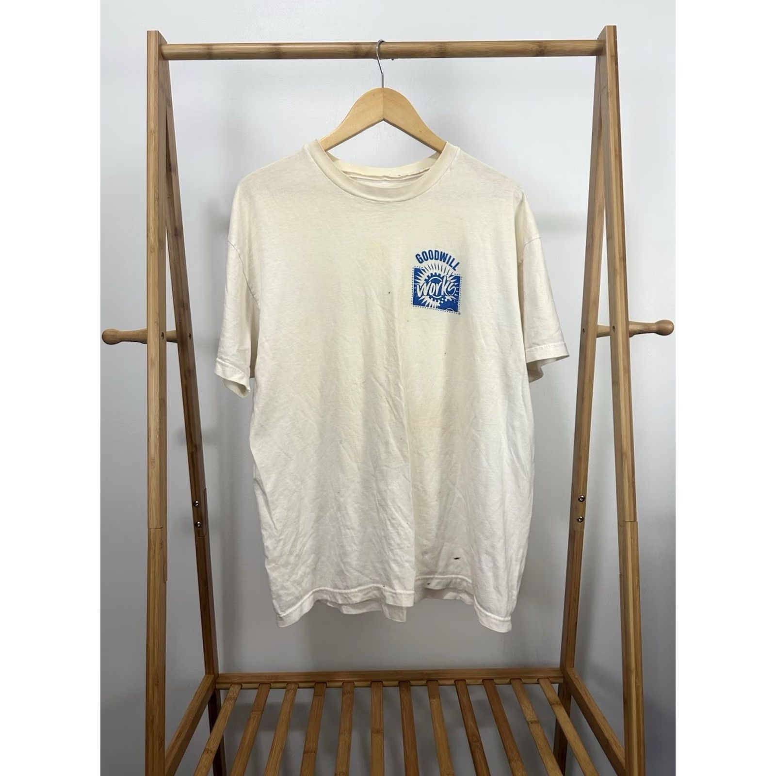 Vintage VTG Goodwill Thrift Works United Way Worn Cotton T-Shirt XL Cream Mens T-Shirt, Distressed, Grunge, Workwear, 100% Cotton Size US XL / EU 56 / 4 - 2 Thumbnail