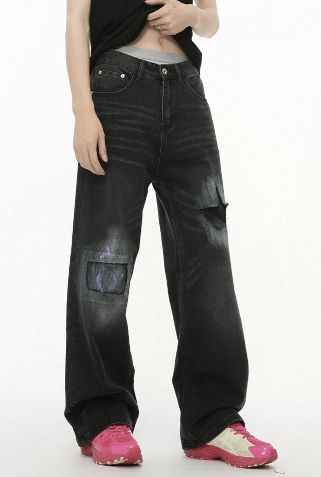 Jean × Vintage Patch Piercing Design Jeans Size US 28 / EU 44 - 4 Thumbnail