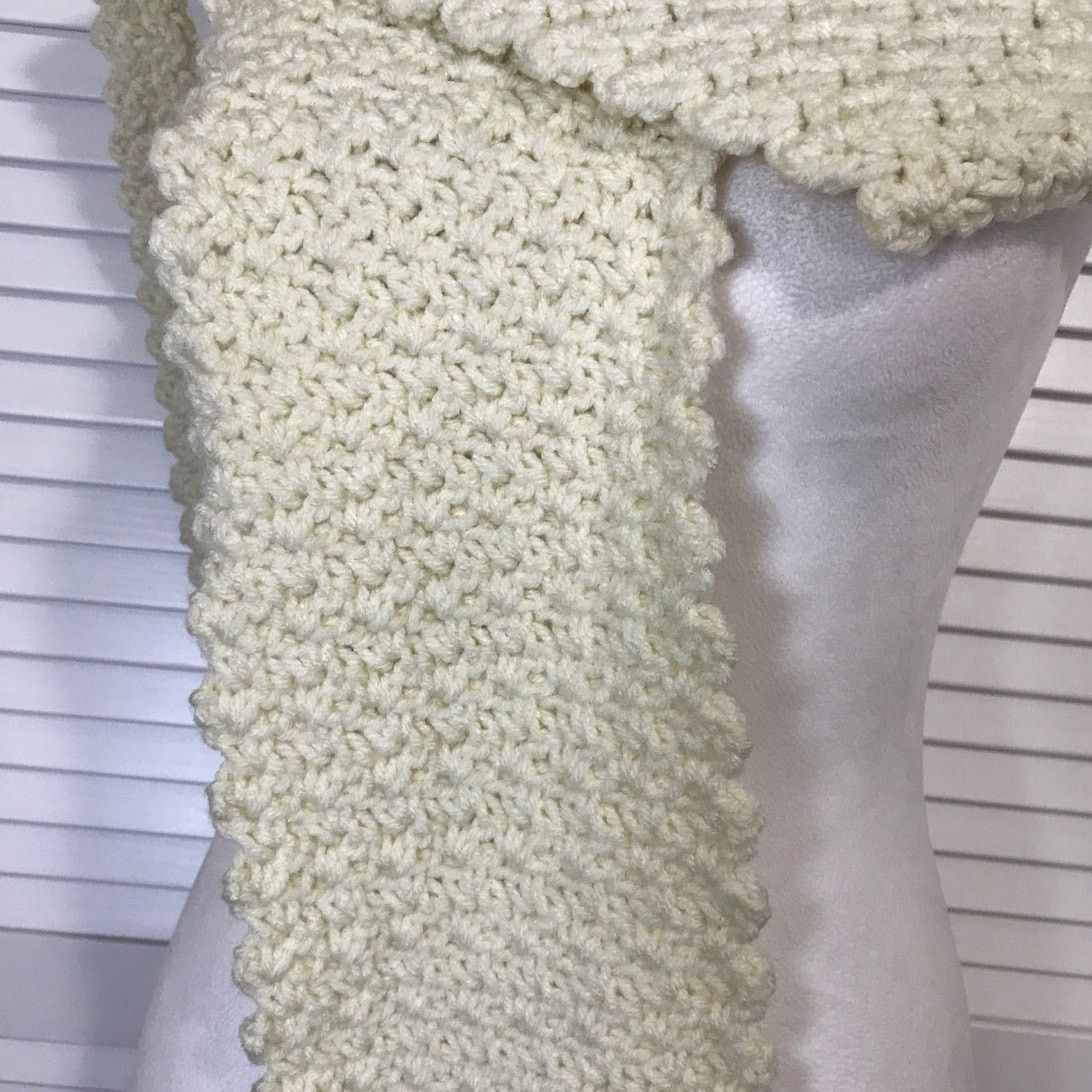 Handmade NWT Handmade Crocheted Off White Textured Beanie Scarf 72” Size ONE SIZE - 3 Thumbnail