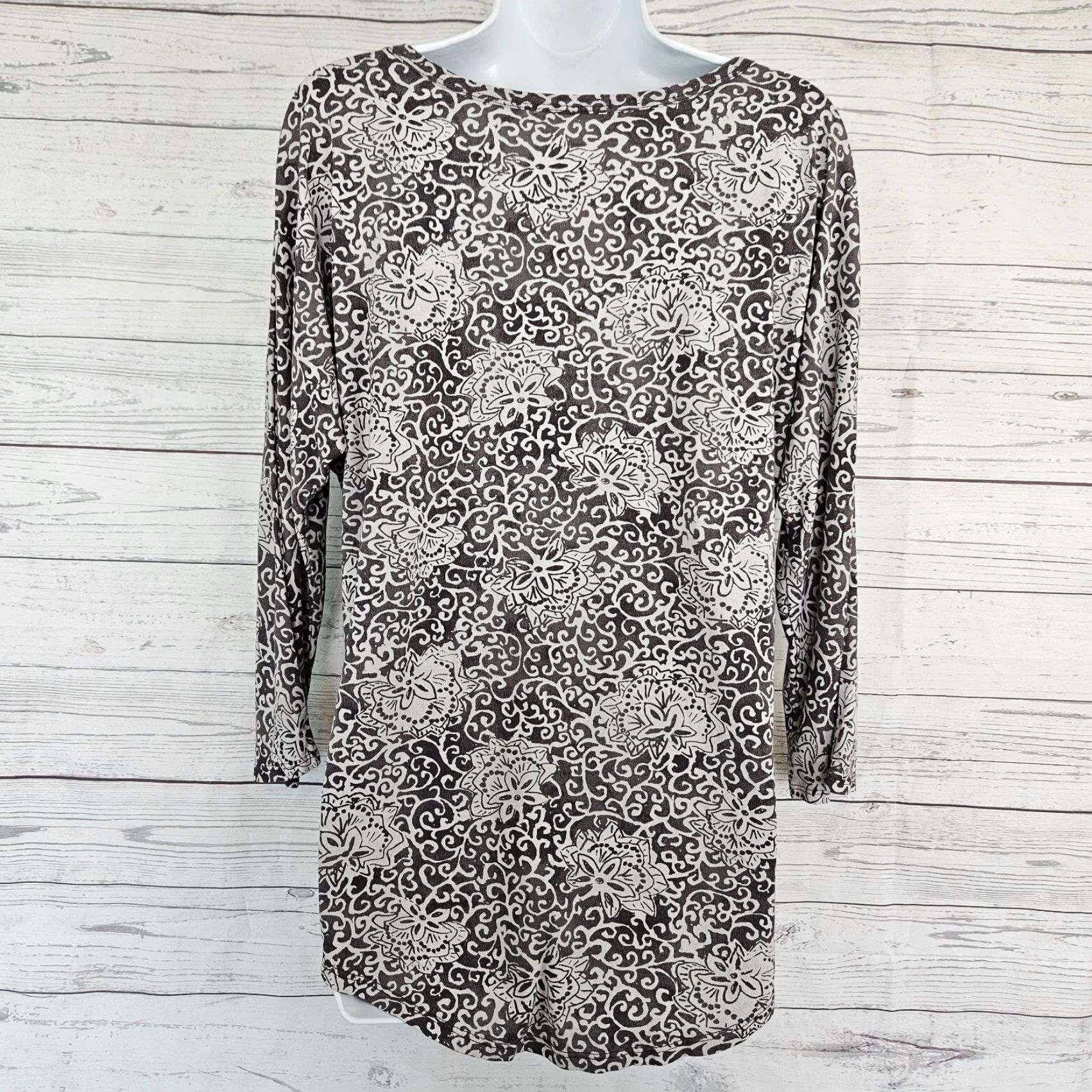 Vintage Fresh Produce Womens Top Gray Floral 3/4 Sleeve Cotton Blend Medium Shirt Adults Womens Size M / US 6-8 / IT 42-44 - 3 Thumbnail