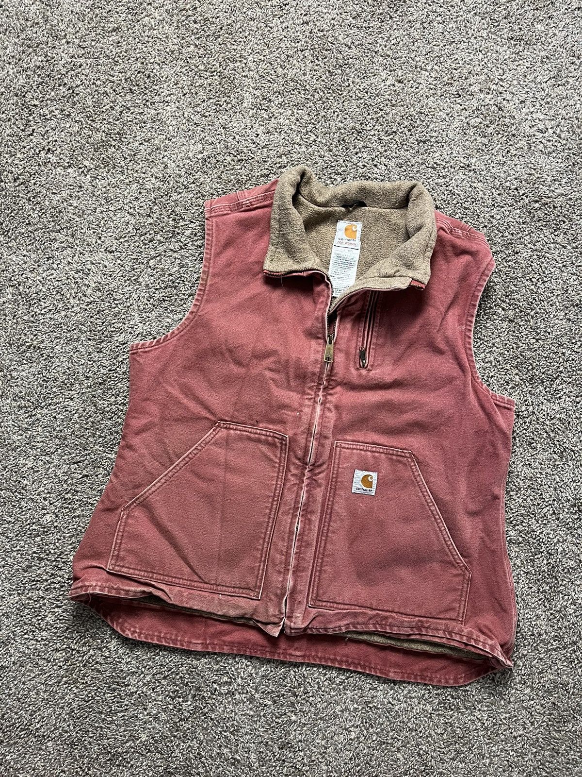 Vintage VTG Carhartt Sun Faded Canvas Vest VQ196 Union Made in on sale USA Workwear XLT