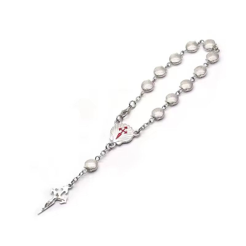 Jewelry Metal Shell Rosary Cross Bracelets in Silver, Men's