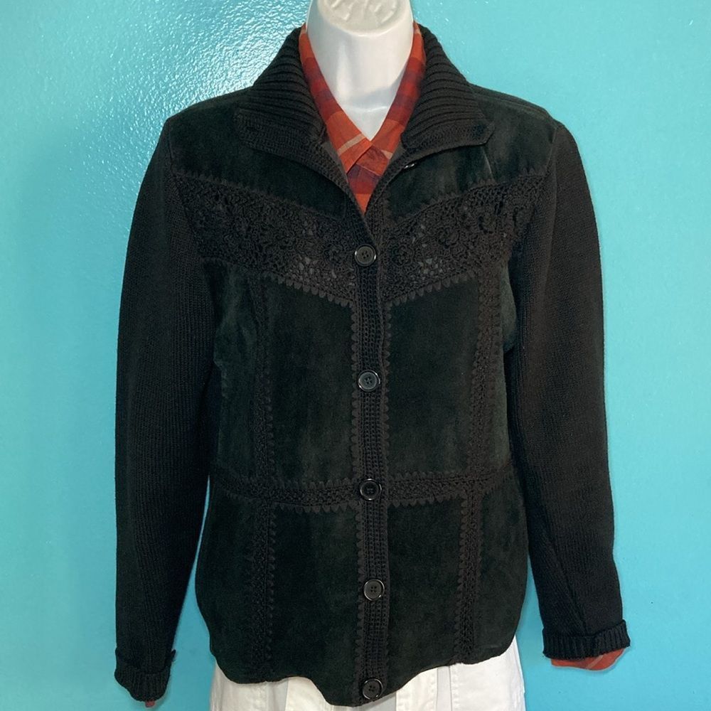 Vintage Maurice Sasson Vintage 90's Black Leather & Knit Cardigan Sw Size S / US 4 / IT 40 - 11 Thumbnail